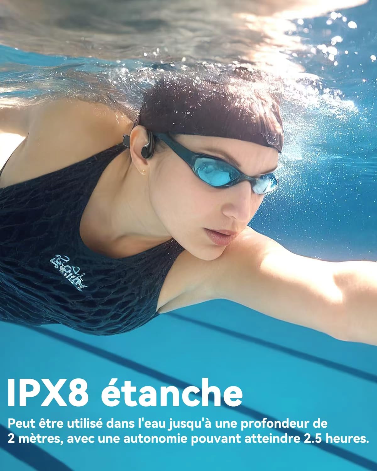 Casque Conduction Osseuse, Casque Natation, IPX8 Etanche sans Fil Bluetooth 5.4, Écouteur de Sport Ouvert avec Lecteur MP3 intégré 32G Mémoire pour la Natation, Le vélo, la Course à Pied