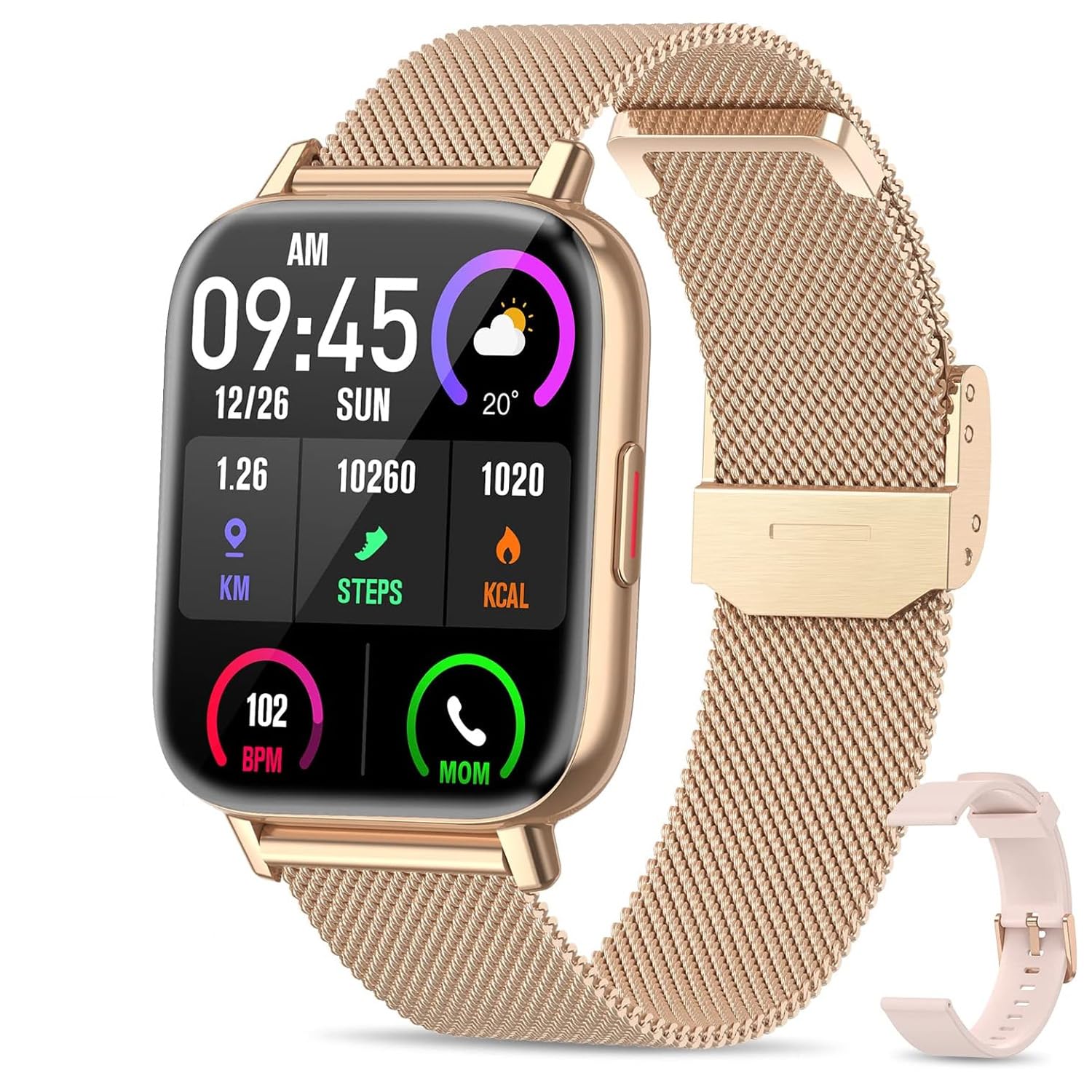 GenericSmart Watch 1.69" HD LCD - IP68 Waterproof Fitness Tracker with Heart Rate Blood Oxygen and Sleep Monitor for Android Phones and iPhone Stainless Strap Ideal Gift for Men and Women (Rose Gold)