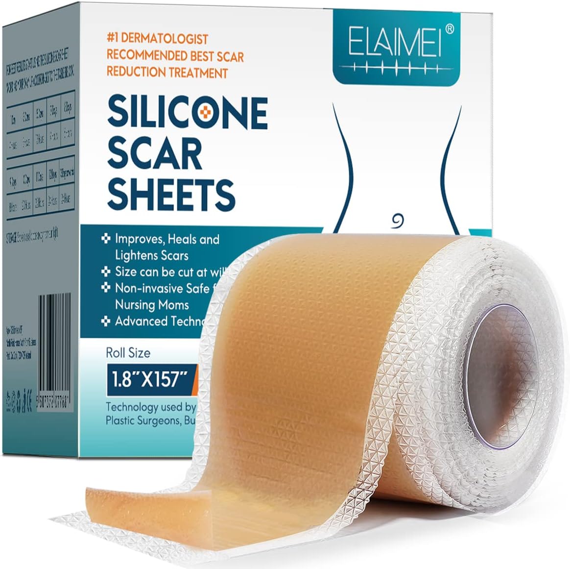 Silicone Scar Sheets Tape for Surgical Scars, C Section Scar Silicone Strips, Medical Grade, Reusable, Soften and Flattens Scars, Breast, Keloid, Professional Scar Patches. (1.8x157 Inch)