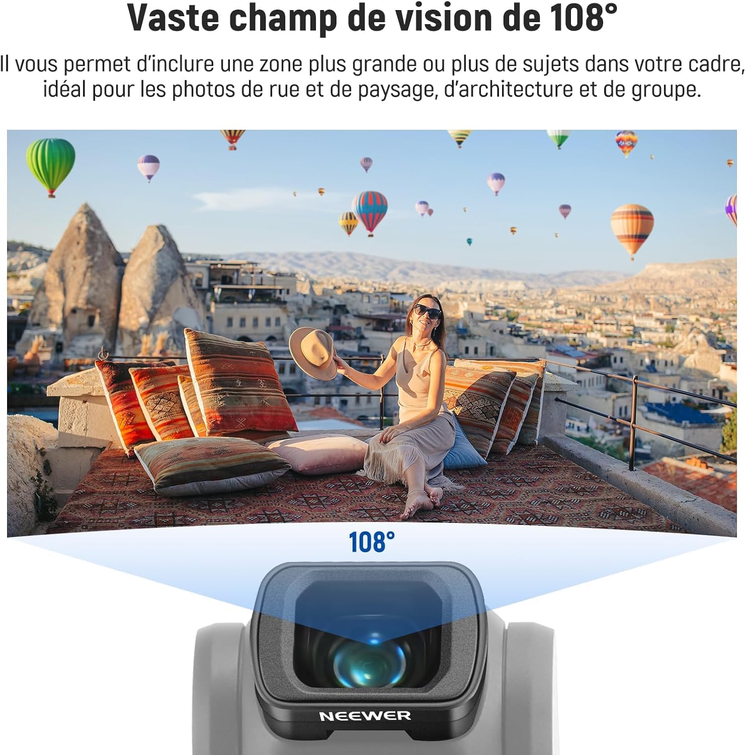 NEEWER Objectif Grand Angle 0,75x Compatible DJI Osmo Pocket 4 3 Xtra Muse Creator Combo, Asphérique Multicouche Magnétique FOV 108° pour Caméra d'Action