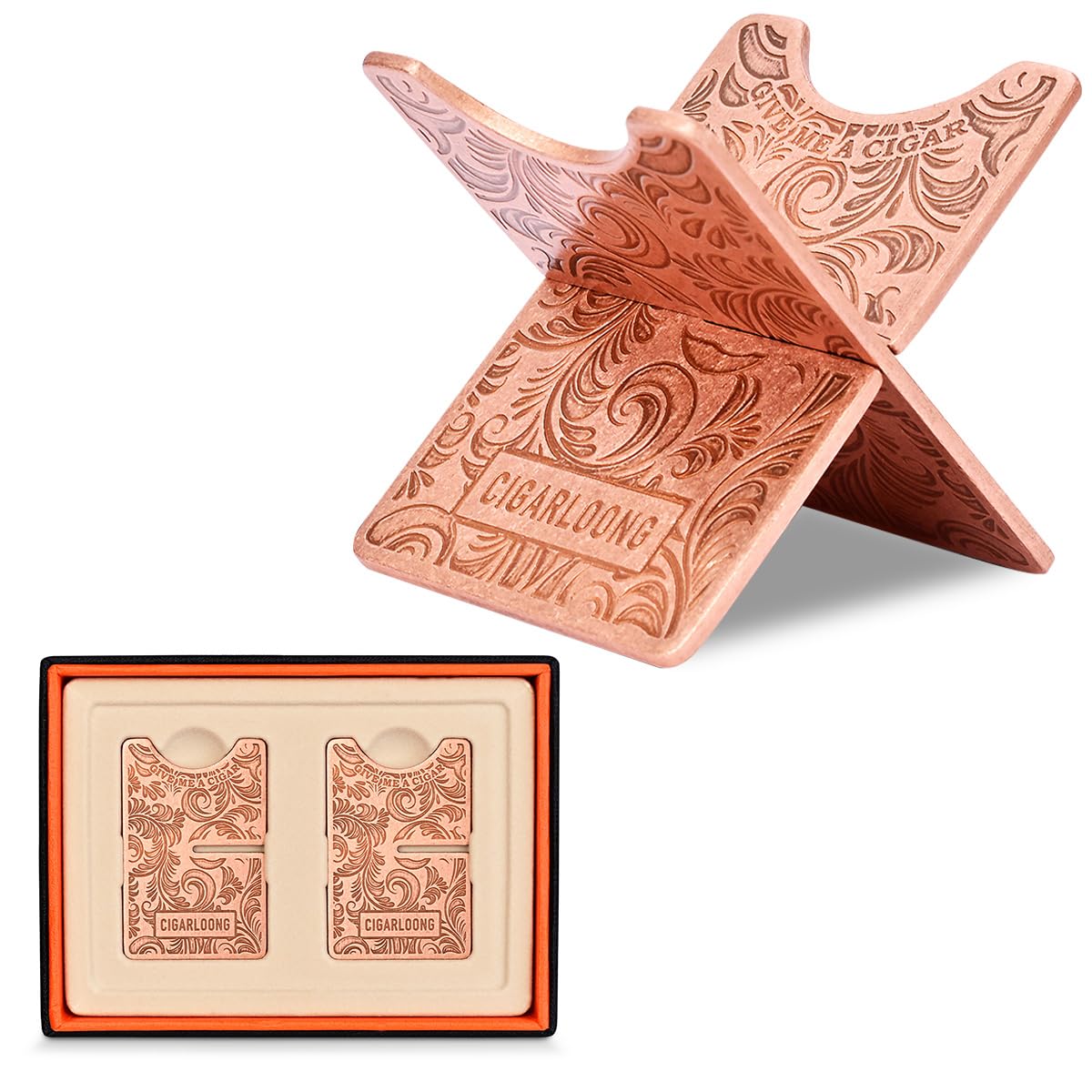 CIGARLOONG Cigar Holder, Staninless Steel Cigars Stand Portable Foldable Hand-Free Cigar Rest for Cigar Cigarette Lovers with Gift Box (Rose Gold)