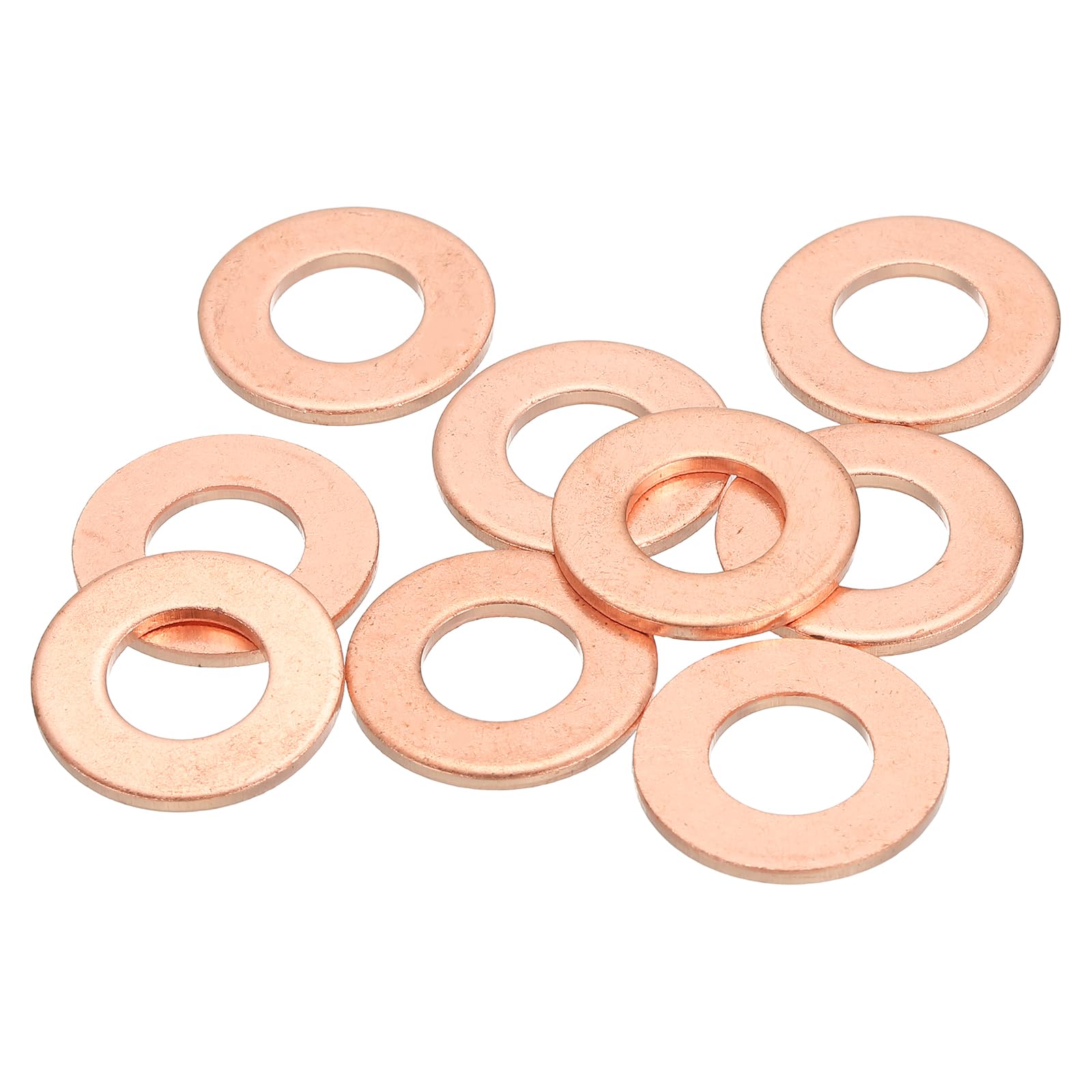 sourcing map 9Pcs Flat Washer, M10 Copper Washers Copper Sealing Ring Crush Washer Kit Assortment, 10mm ID, 20mm OD, 1.5mm Thick for Bolts Screws Machinery Repair
