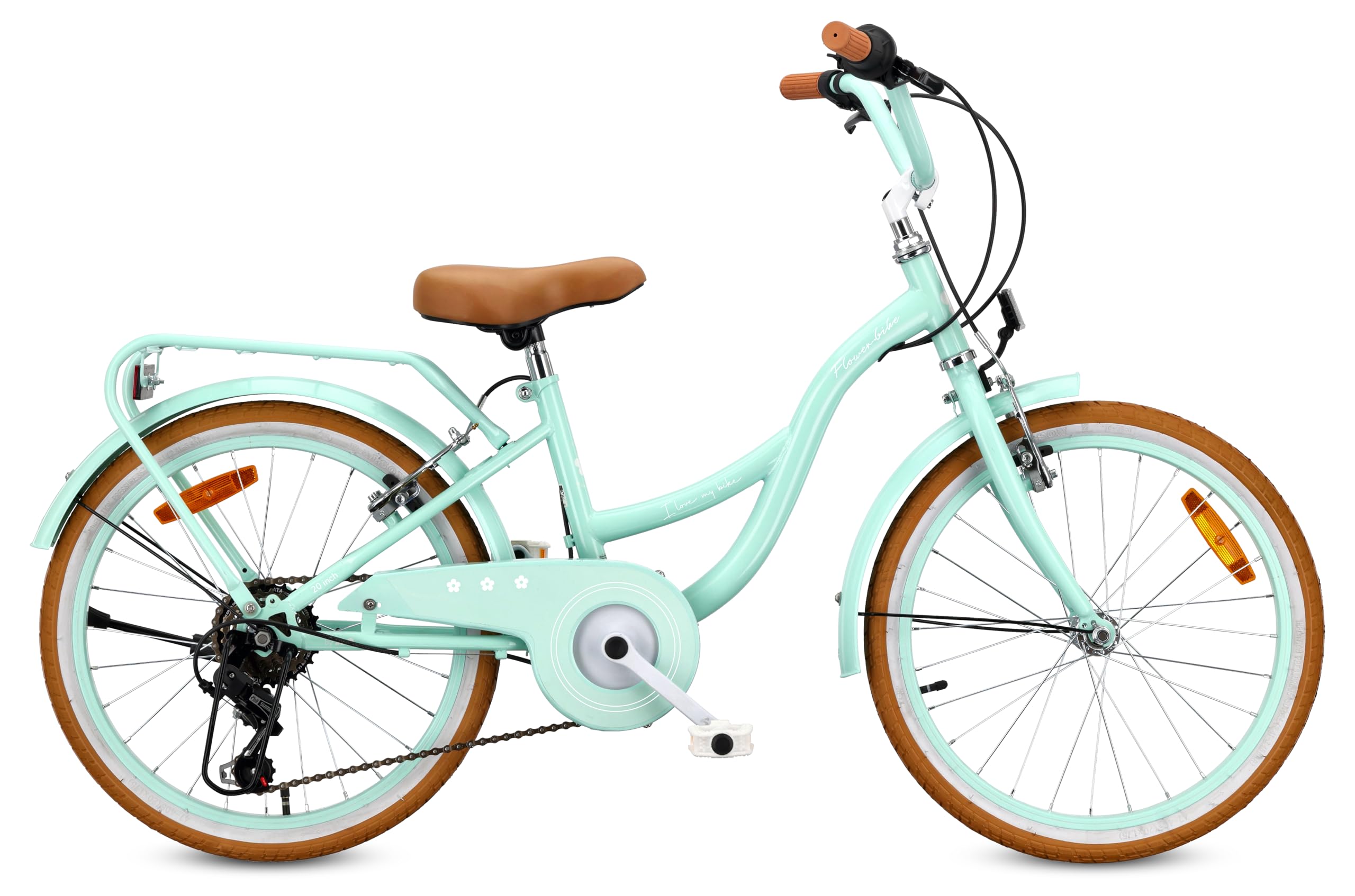 sun baby Flower Bike Retro Vélo pour Une Fille - Cadre en Acier, Freins V-Brake, Garde-Boue, Cache-chaîne, phares, Sonnette, réglable