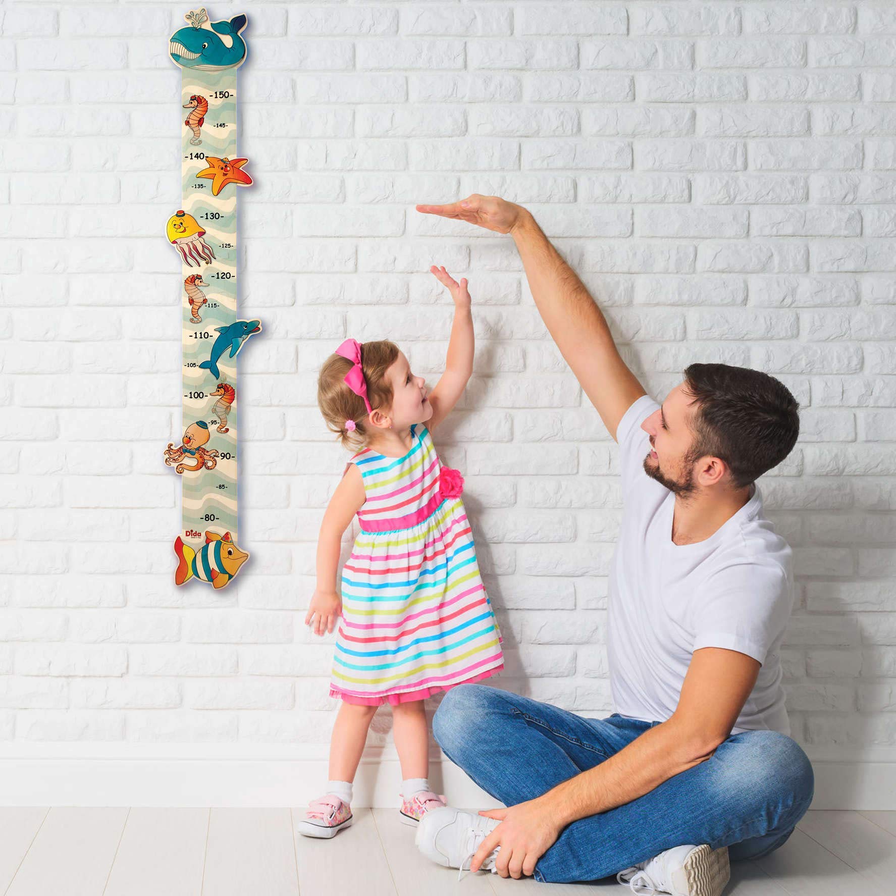 Dida - Animaux Marins Toise Murale en Bois pour Enfants, Mesure Jusqu'à 150 cm, Accessoires de Croissance pour la Chambre d'Enfant, Mesurer et Grandir avec les Animaux Marins