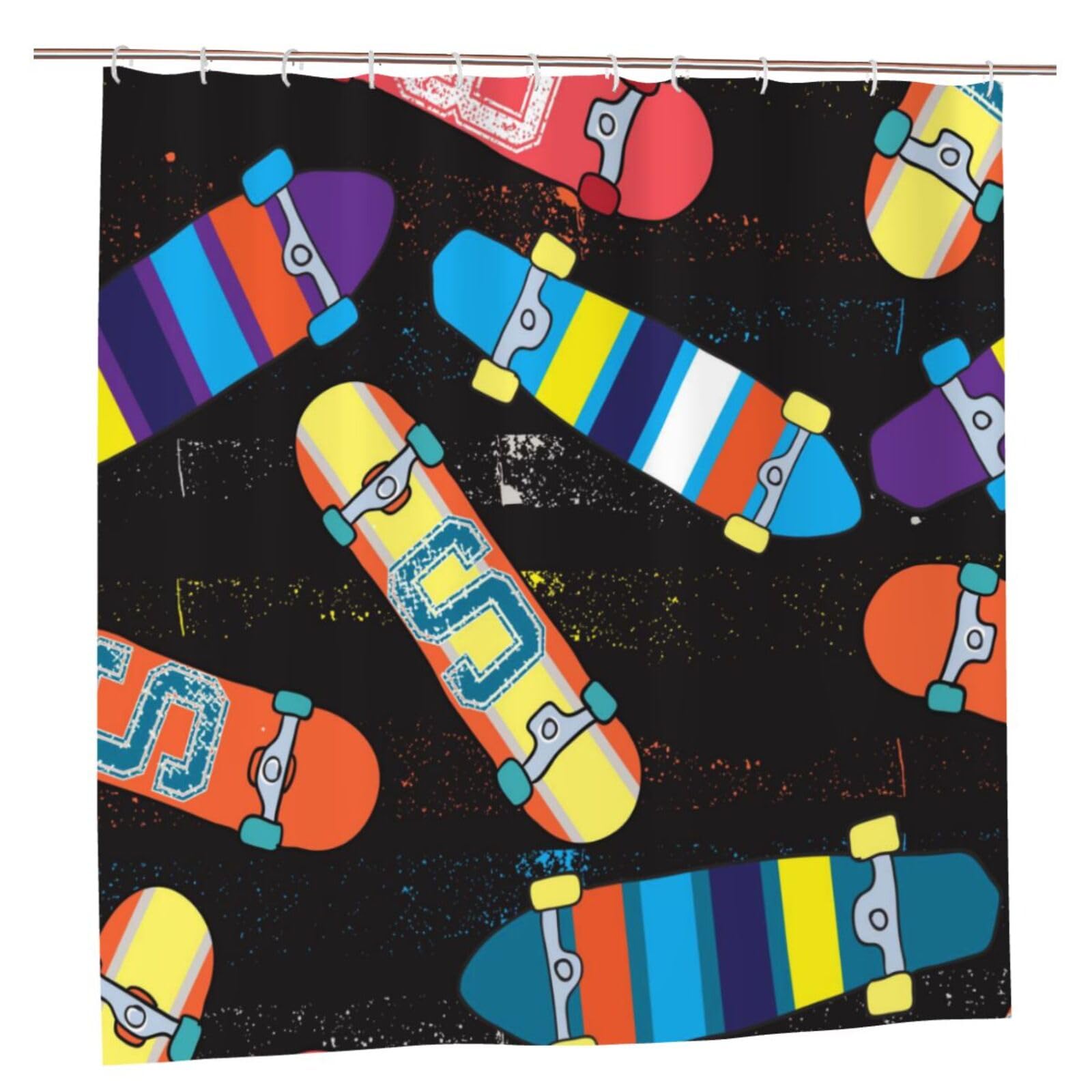 Oudrspo Polyester Fabric Shower Curtain - 70x70 Inch with Metal Grommets, Artistic Privacy Design, Skateboard Bright Abstract Pattern with Skateboard