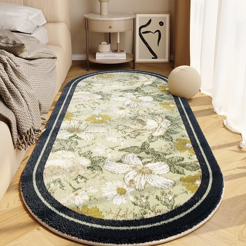 Alfombra moderna para suelos fríos diseño ovalado retro de flores blancas 80x140cm