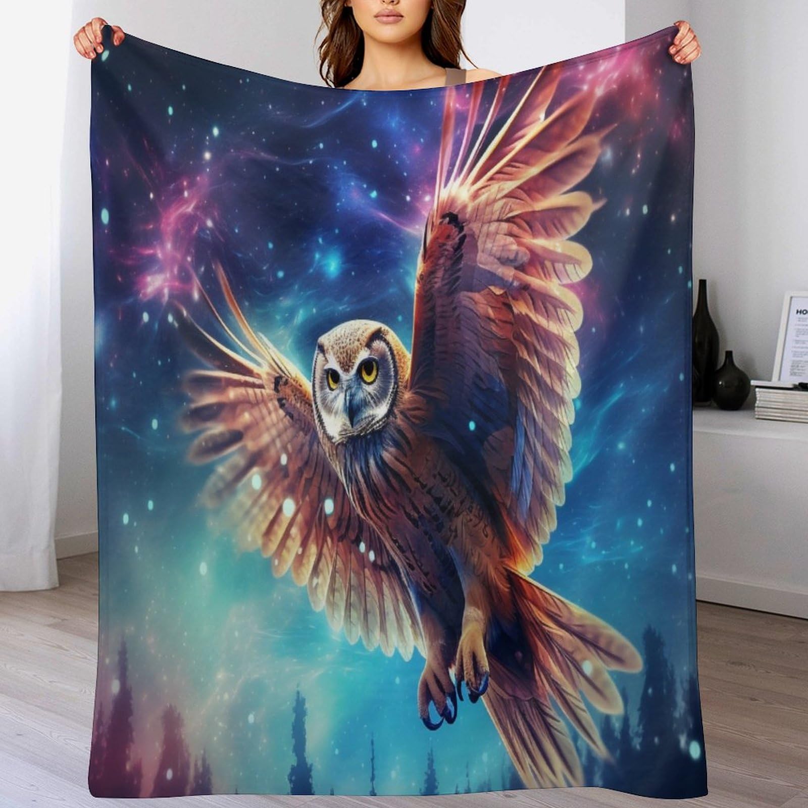 Couverture hibou en flanelle moelleuse, le cadeau doux pour lit