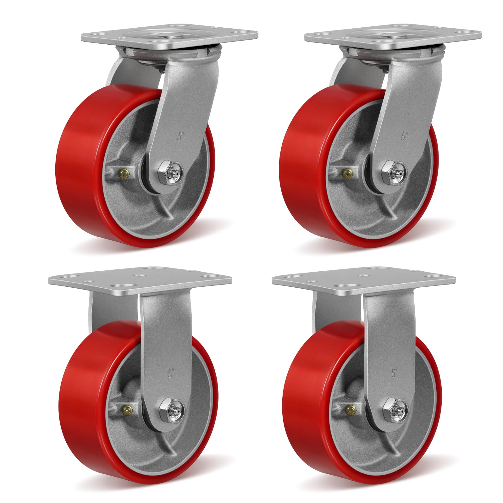HANDSAMMU 5" X 2" Heavy Duty Casters- Industrial Casters, Polyurethane Casters Wheels, Capacity up to 4000 Lb. Use for Platform Truck, U-Boat Cart,