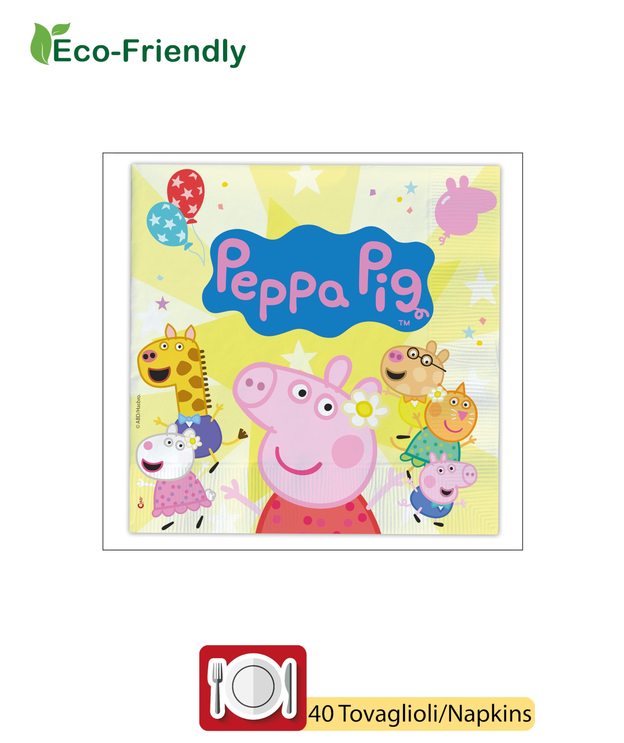 Kit Tavola Peppa Pig Compleanno 24 Persone - 112 Pezzi Eco Compostabile