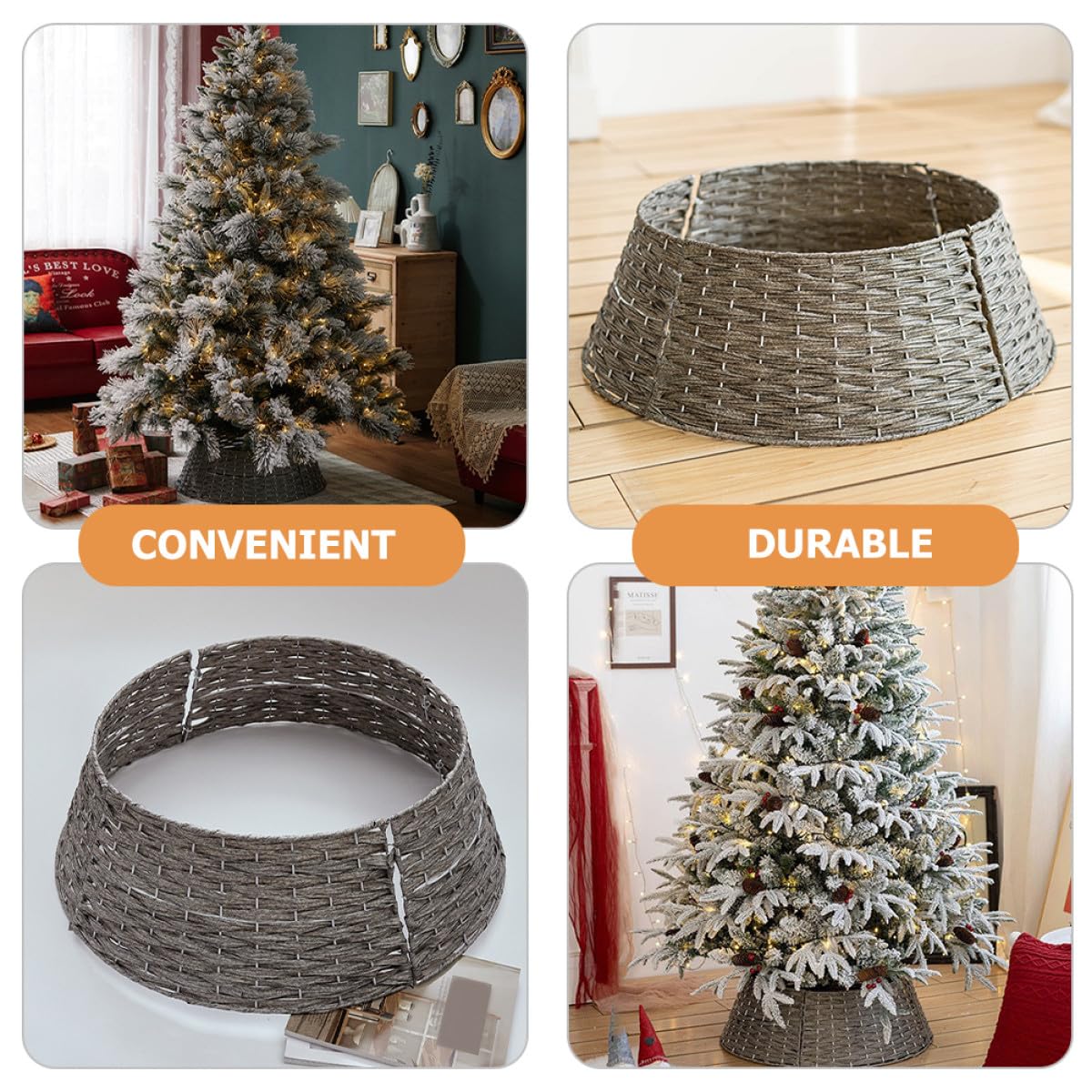 Falda para Árbol de Navidad de Plástico Collar Rústico, Decoración Práctica Fina Elaboración para Árbol Artificial en Sala o Bar