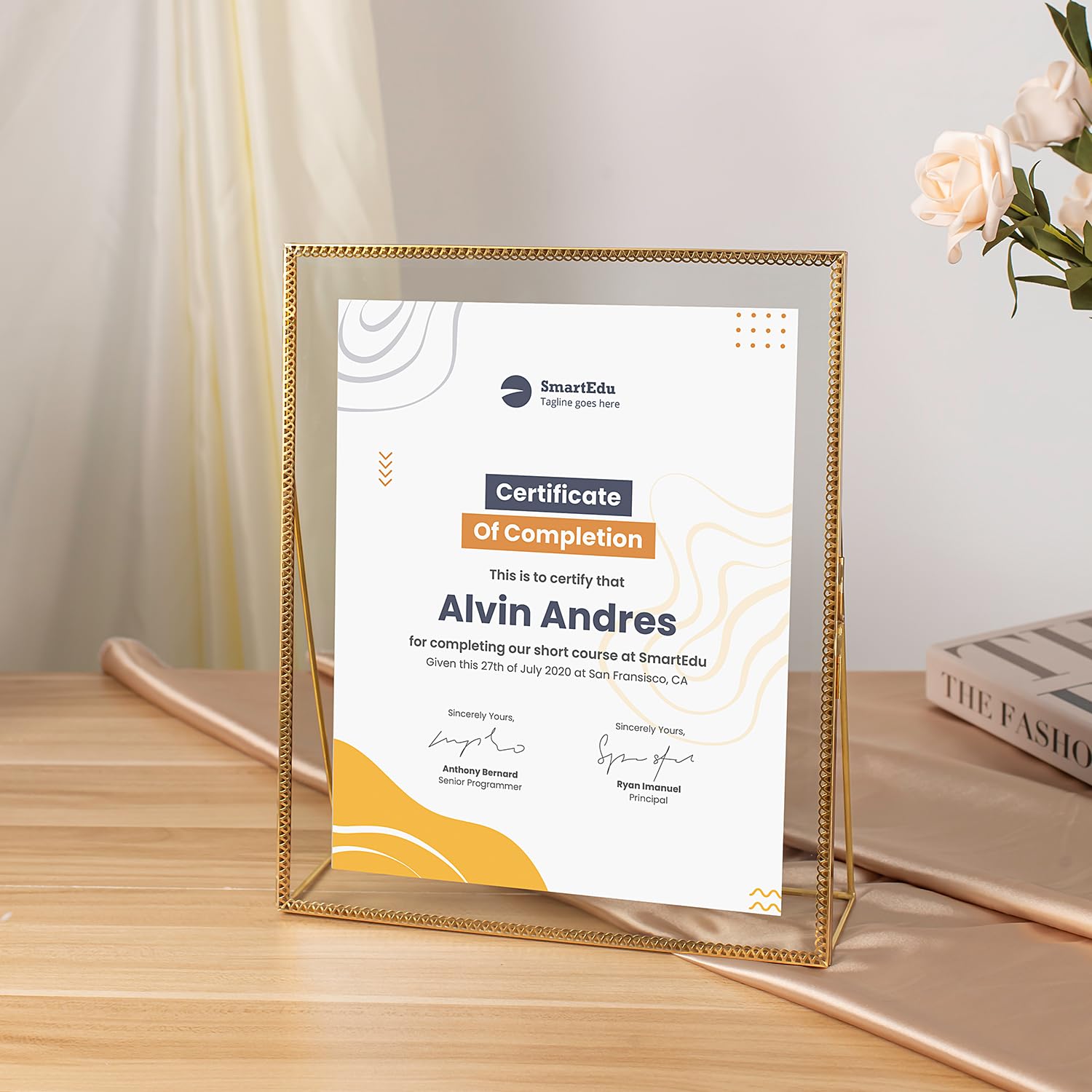 Jajamy Gold Floating Picture Frame Set of 2, Glass Pressed Flower 8x10 Picture Frames, Tabletop Standing Large Lace Edge Gold Floating Frame for Photo Display