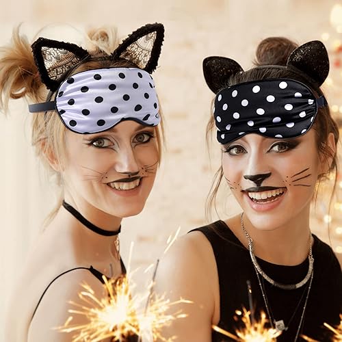 Miniatura 6 de Geyoga 4 unidades de máscara de ojos de seda para dormir, con correa ajustable, cubierta de ojos de punto suave de seda para mujeres y hombres,