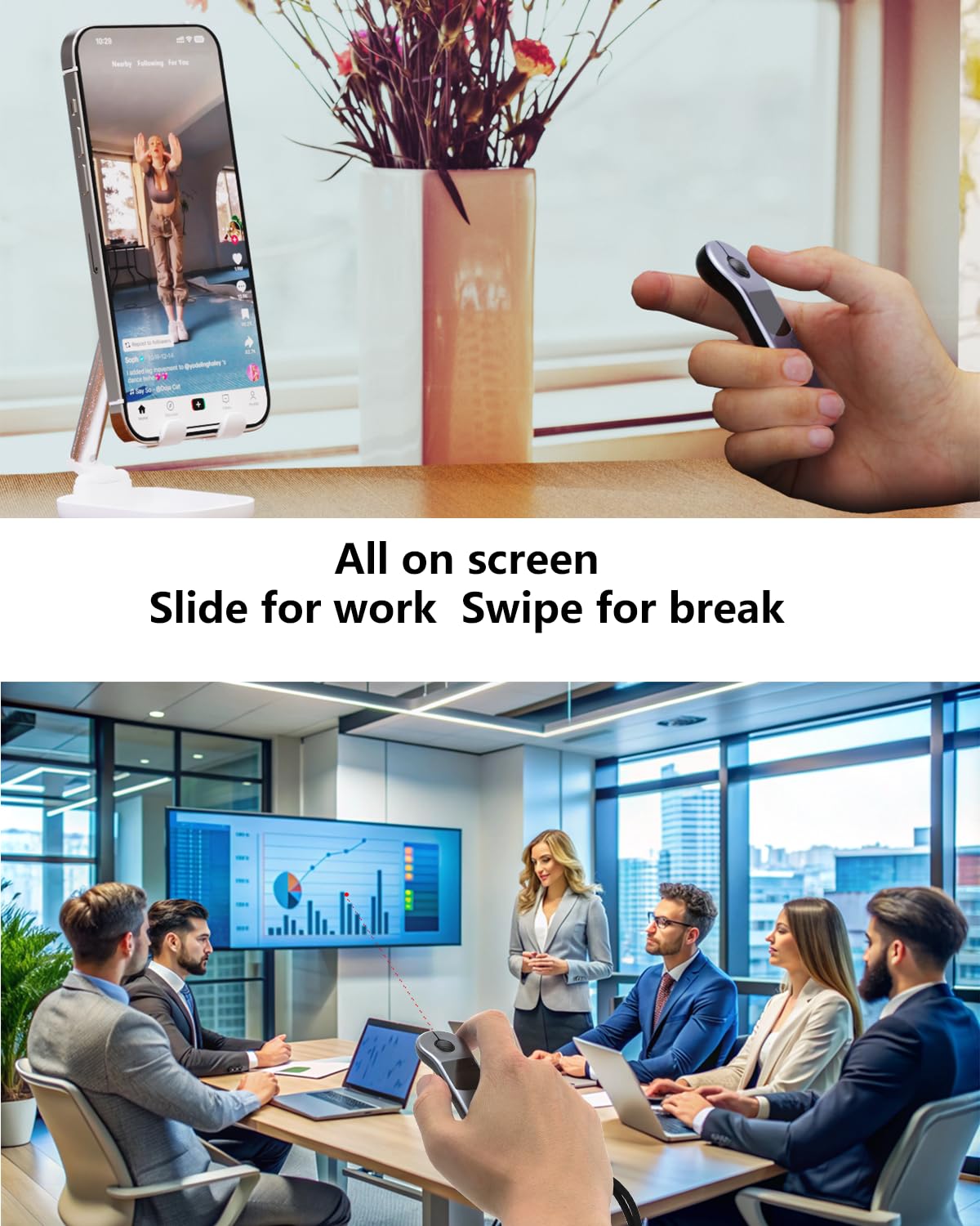 Air Mouse Bluetooth Presenter mit Touchpad für PC/iOS/Android, Wiederaufladbare Fernbedienung für PowerPoint/Keynote/TikTok/Kamera/Kindle App (Silber)