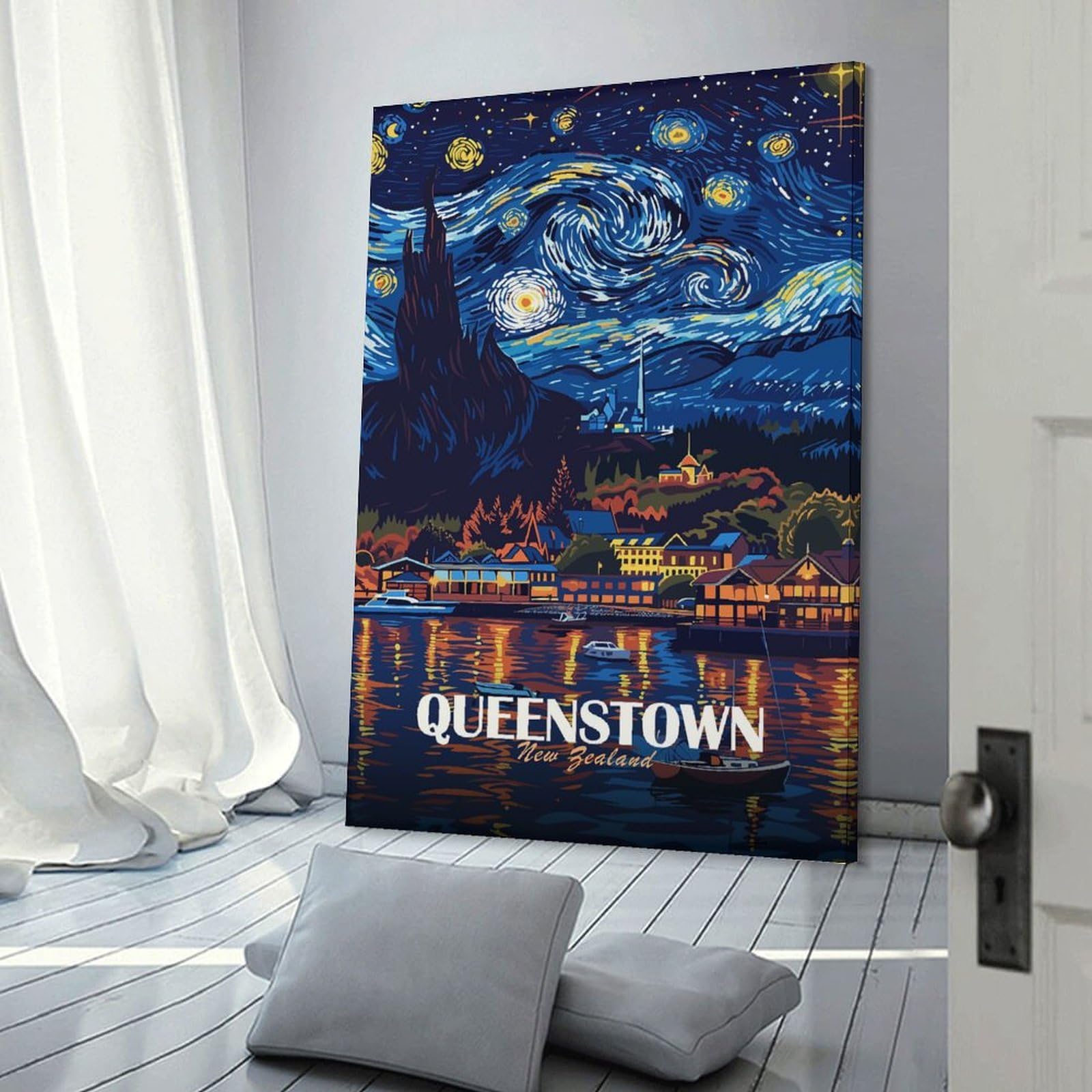 Junmoney Queenstown New Zealand Travel Decorative Wall Artwork 24x36inch(60x90cm), for Home Lounge, Bedroom Or Reading Nook, Modern Wall Decor for Cosy Interiors