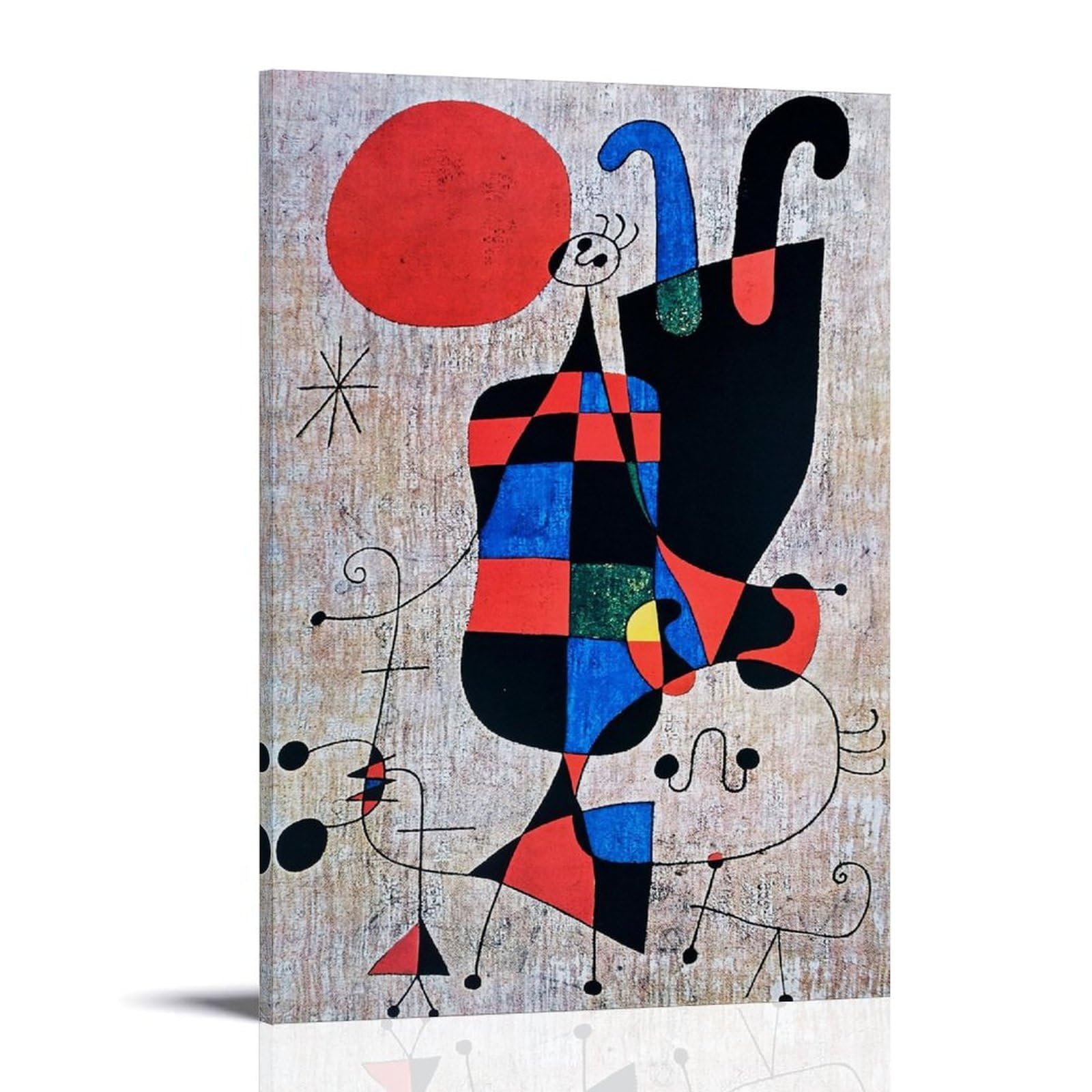 Cambos Frame-Style Joan Miro Famous Painters' Works（Figures And Dog In Front Of The Sun）Printing Posters Wall Art Scroll Canvas Painting Picture Living Room Decor Home 12X18inch(30X45cm)