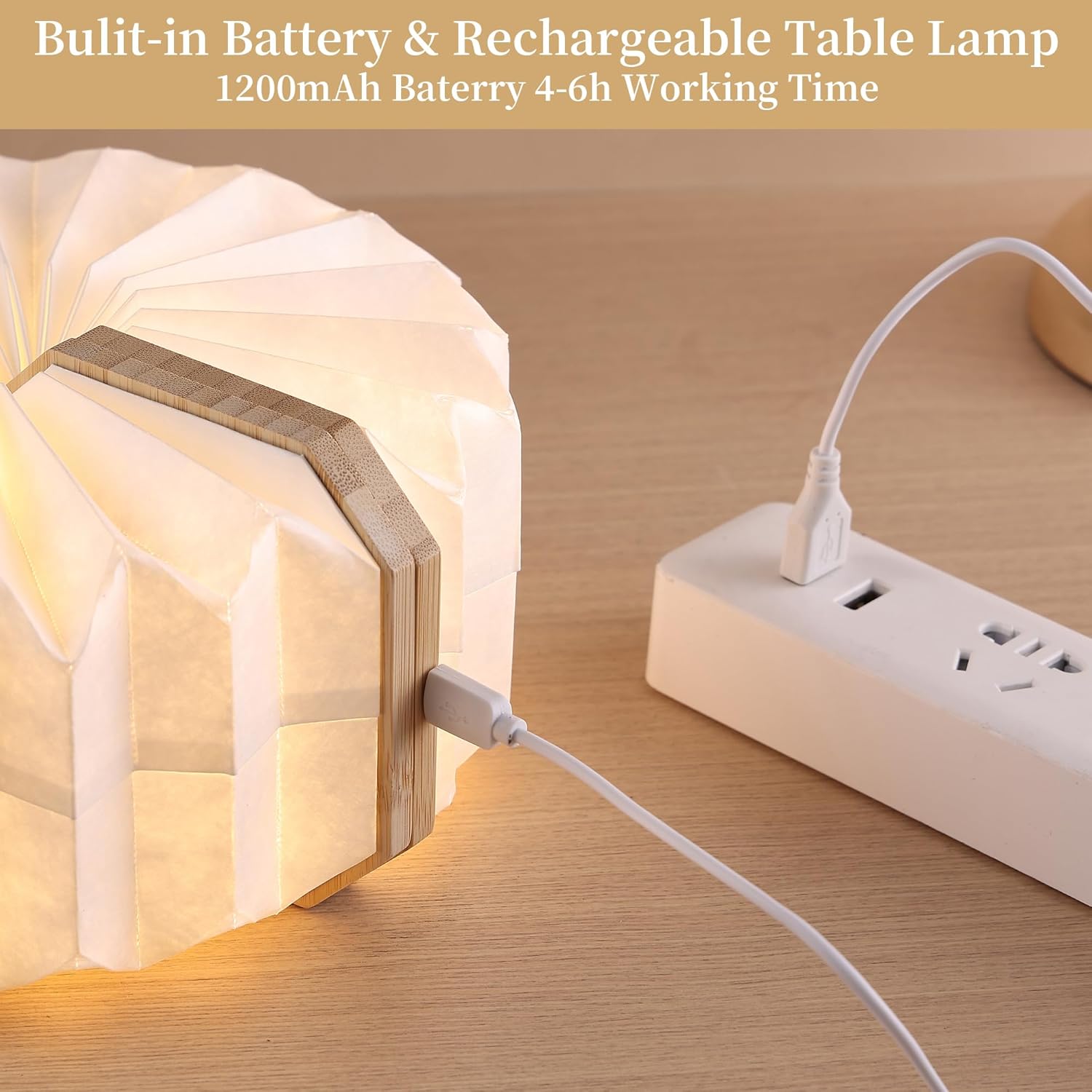 Paper Lamp Japanese Gifts House Warming Gifts, Book lamp 3 Colors Lights Mode, Foldable Japanese Lamp, Bamboo Base Paper Lantern Lights 1200mAh, Book Decor, Zen Decor Spiritual Gifts
