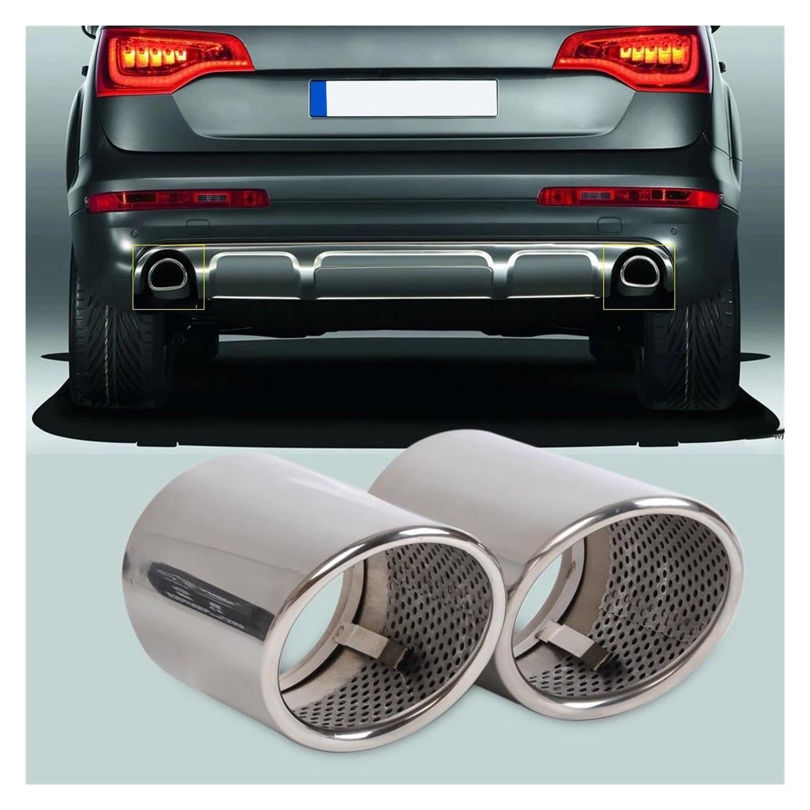 Genérico Silenciador Escape para Q7 2006-2008 2009 2010 2011 2012 2013 2X Acabado Acero Inoxidable Extremo Escape Cola Silenciador Trasero Tubo Tubo Escape Coche Coche