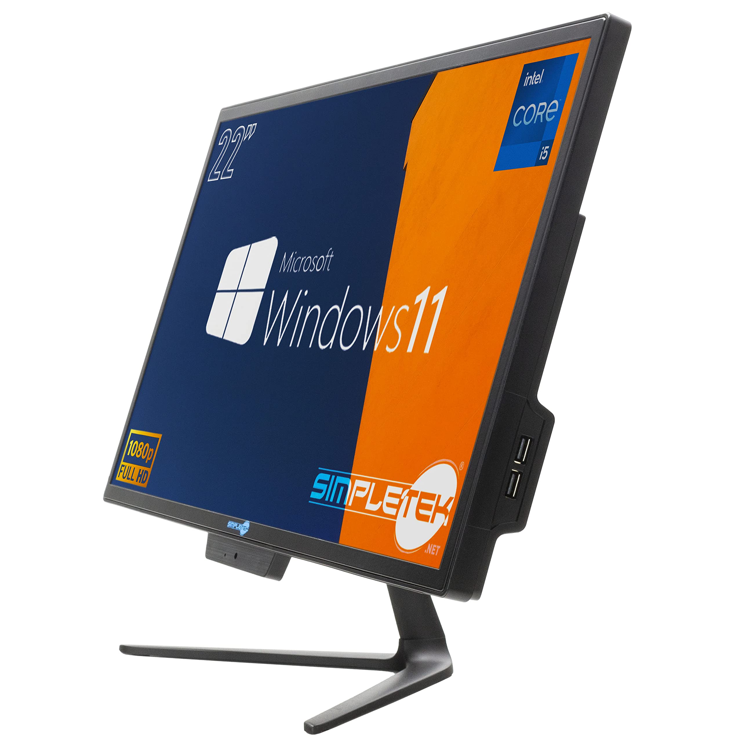 SIMPLETEK PC All in One Core i5 Fino 3.10GHz 16GB SSD 960GB | 22" Full HD Windows 11 Pro | Webcam integrata VGA HDMI WiFi5 Computer Aio Fisso Casa Lavoro