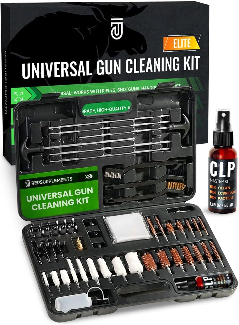 Universal Gun Cleaning Kit for All Guns - Portable Gun Cleaning Kits for Handguns and Rifles, Shotgun, Airsoft - Incl. Stainless Steel Rods, Brass Jags, Gun Cleaning Patches, Cleaning Swabs