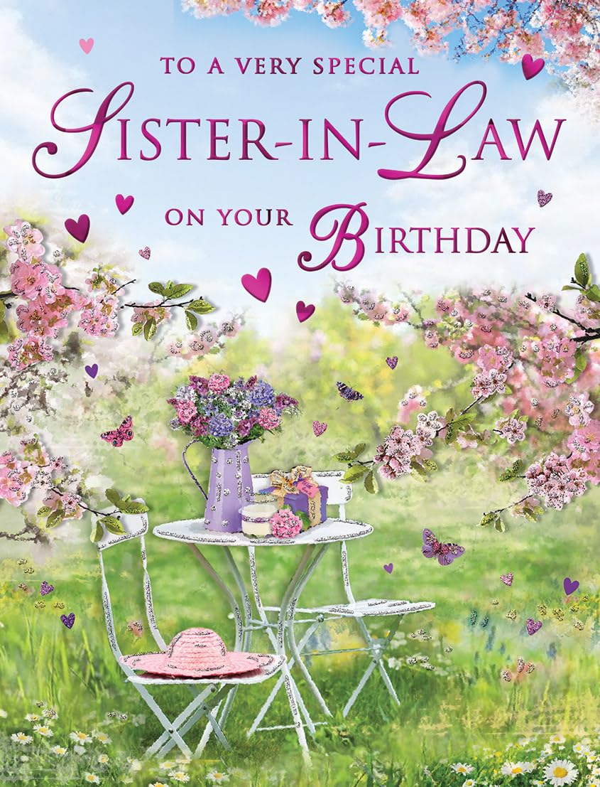 Traditional Birthday Card Sister In Law Garden Scene - 8 x 6 inches - Regal Publishing