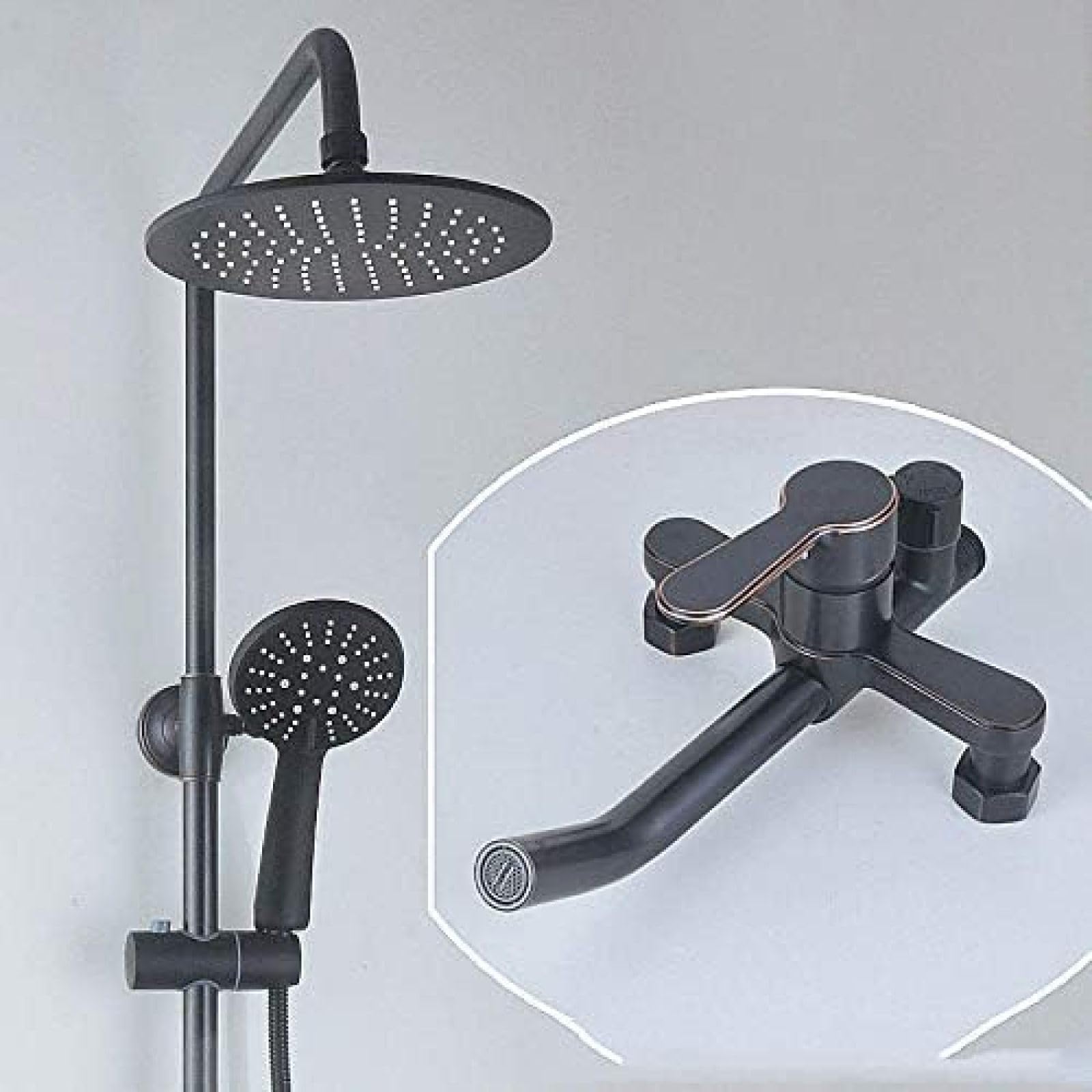 CWCQGH Bronze Black Bathroom Shower Faucet Mixer Wall Mount 8 Inch Rainfall Shower Set Mixer Tap Brass Tub Spout Bath Shower Mixers,Shower Faucet Set