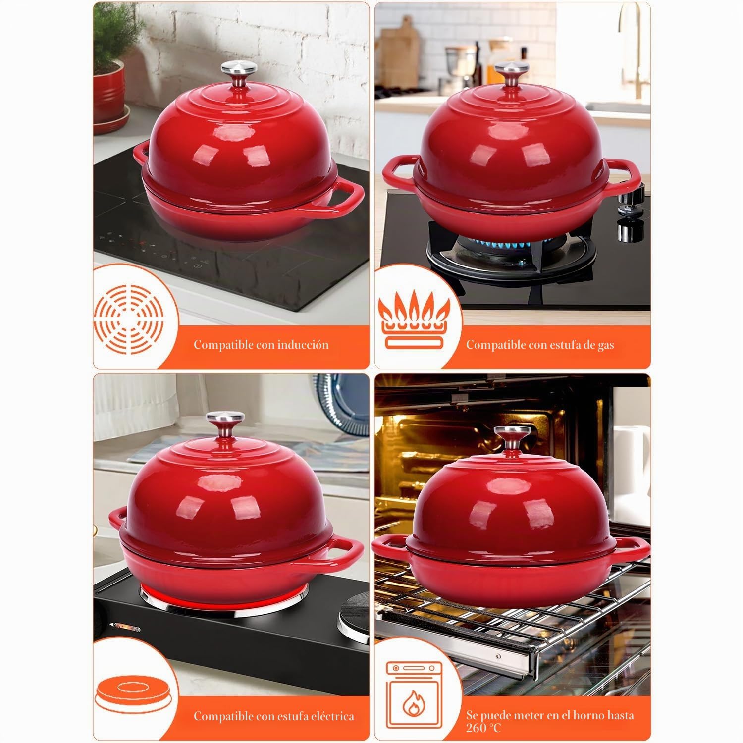 GFTIME Olla de hierro fundido para hornear pan, cacerola con tapa, 5 cuartos de cuarto, horno holandés, sartén para pan con cesta de fermentación, cortador, mezclador de masa, olla de hierro fundido