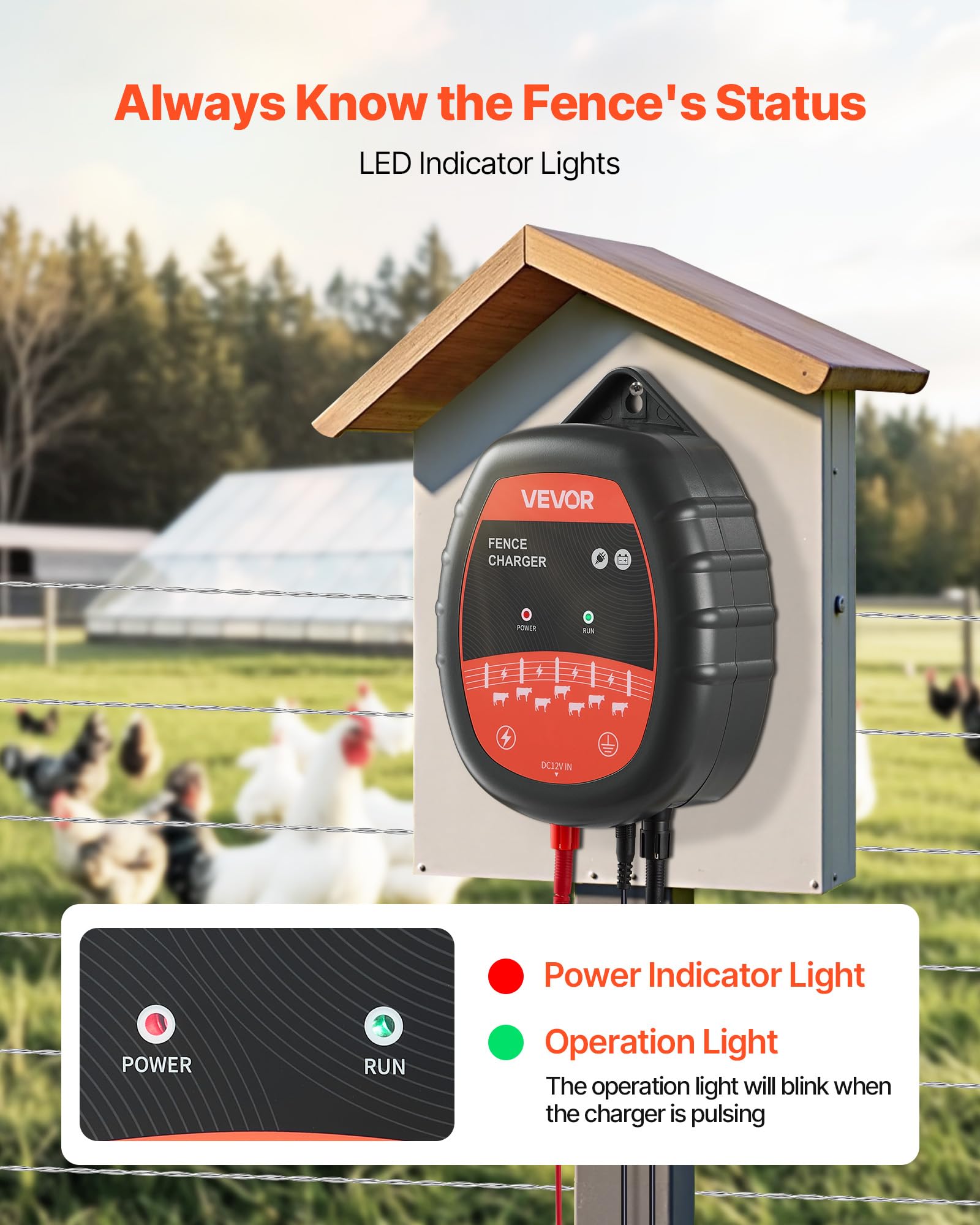 VEVOR Caricabatterie per Recinzioni Elettriche, 10 kV 1 J Elettrificatore per Recinzioni Elettriche AC/DC con Indicatore LED, Impedisce l'Intrusione di Animali Selvatici per Pollame da Allevamento