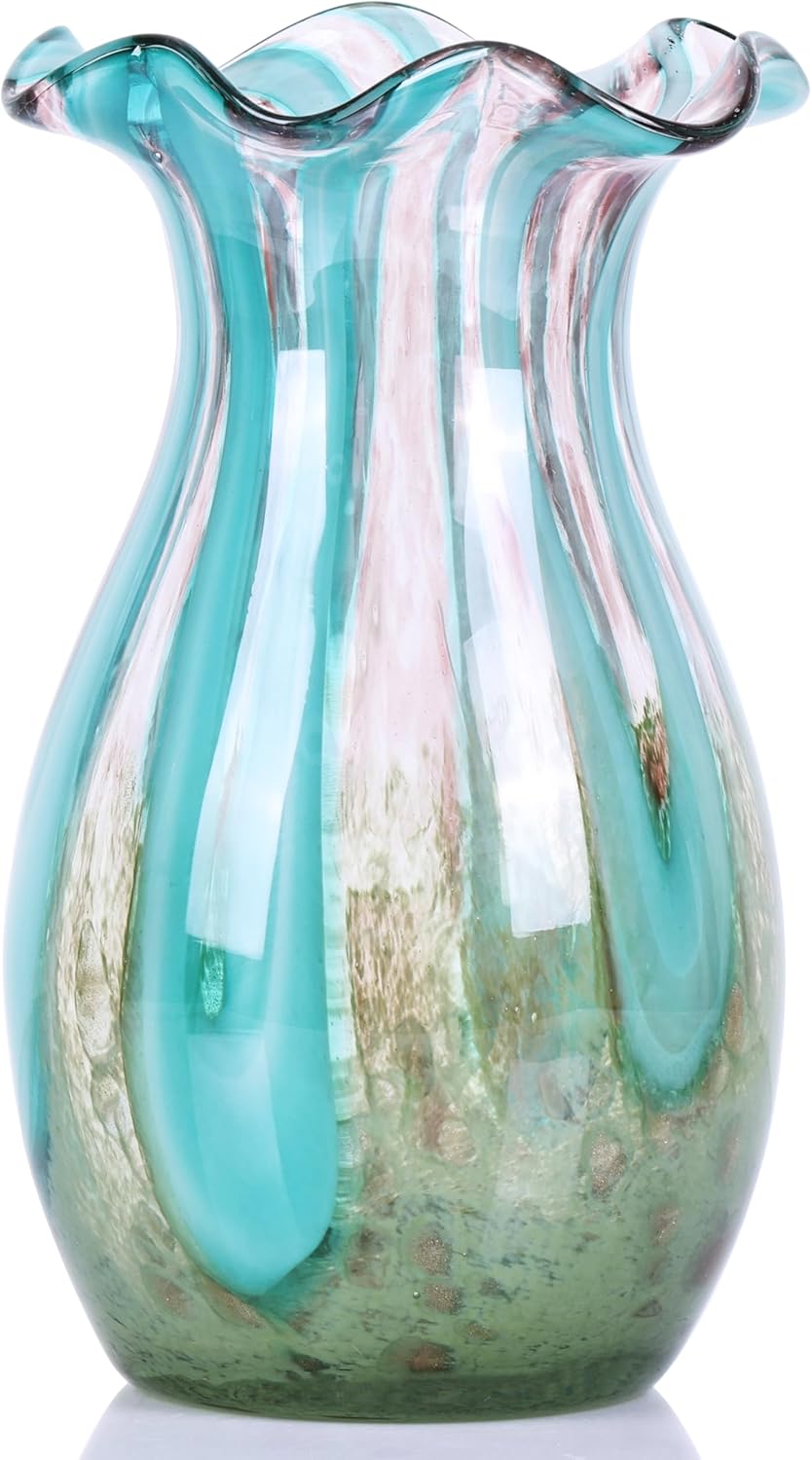 10 Inch Wide Mouth Vases Flowers, Hand Blown Glass Vase, Modern Art Glass Vase Home Decor, for Dining Table Centerpiece Coffee Table Office Mantle Entryway Entrance Desktop Centerpiece.