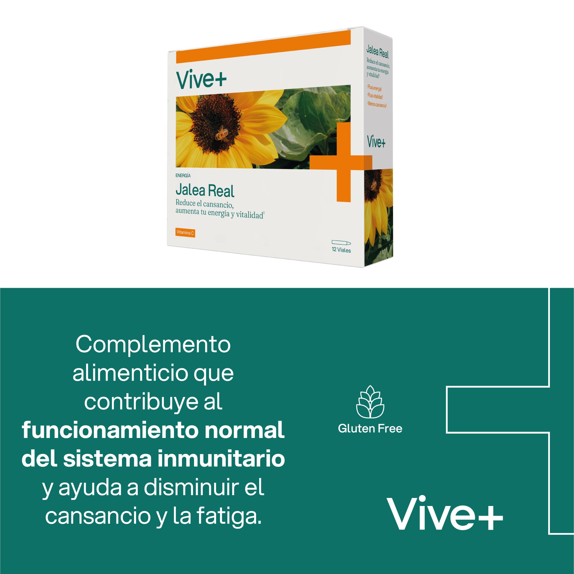 Vive+ Jalea Real – 12 Viales – Suplemento Energético Natural con Vitamina C – Refuerza el Sistema Inmunológico y Reduce el Cansancio – Fórmula Concentrada para Vitalidad y Bienestar