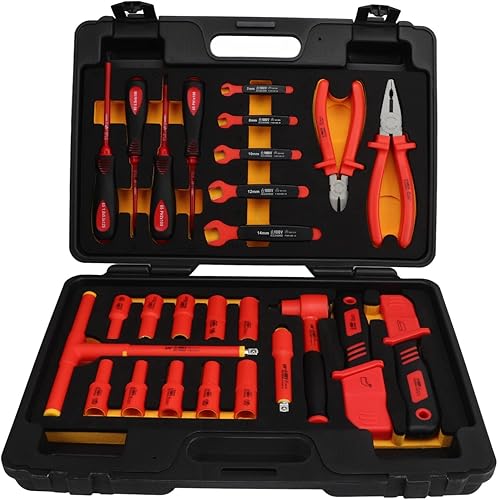 Miniatura 7 de Juego de enchufes aislados, 26 piezas de brocas de trinquete aisladas de 1000 V, juego de brocas de trinquete de 3/8 pulgadas, mantenimiento de