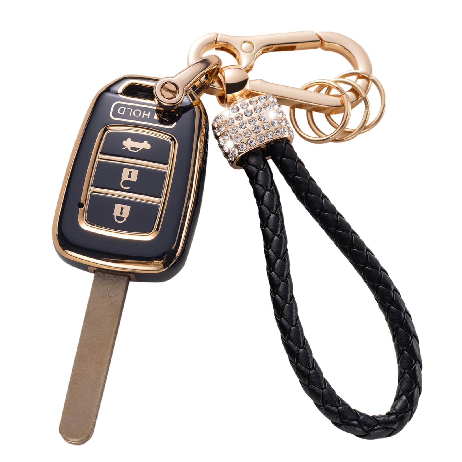 Gematay for Honda Key Fob Cover with Lanyard, Car Key Case Protection for Accord Civic CR-V Smart Key Holder