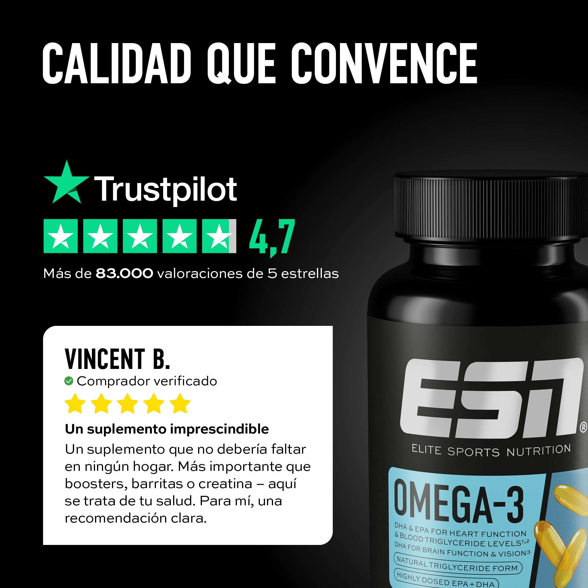 ESN Omega-3, 300 cápsulas | EPA y DHA en dosis altas, 1200 mg de EPA y 900 mg de DHA por dosis, fabricado en Alemania