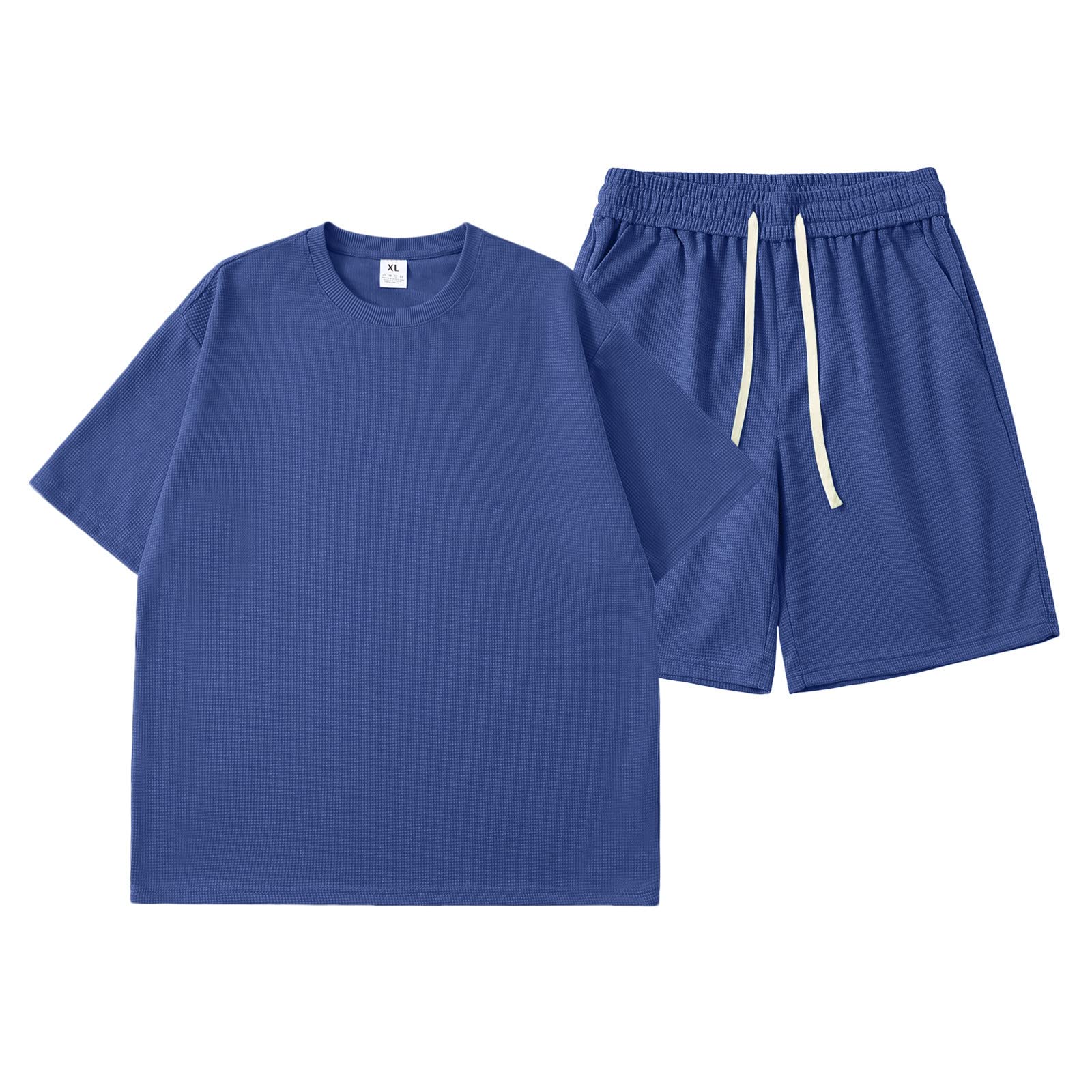 Generisch Survêtement De Sport 2 Pièces Pour Homme - Tenue D'été 2 Pièces - Léger - Beige - Chemise Et Pantalon - Respirant - Tenue De Plage - Tenue De Loisirs - Vêtements D'été, Bleu #1, M