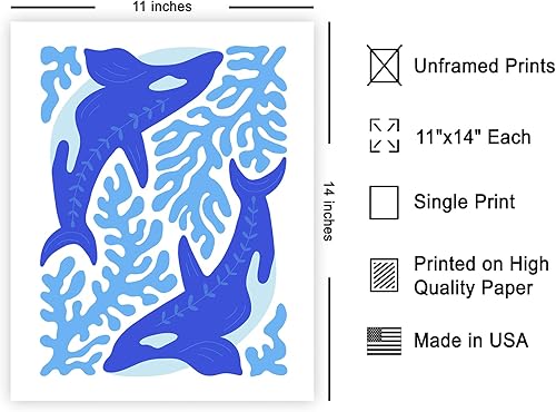 Miniatura 2 de Poster Master Póster de orcas azules, impresión retro de ballena, arte acuático, arte oceánico, arte de vida marina, arte bohemio elegante, arte