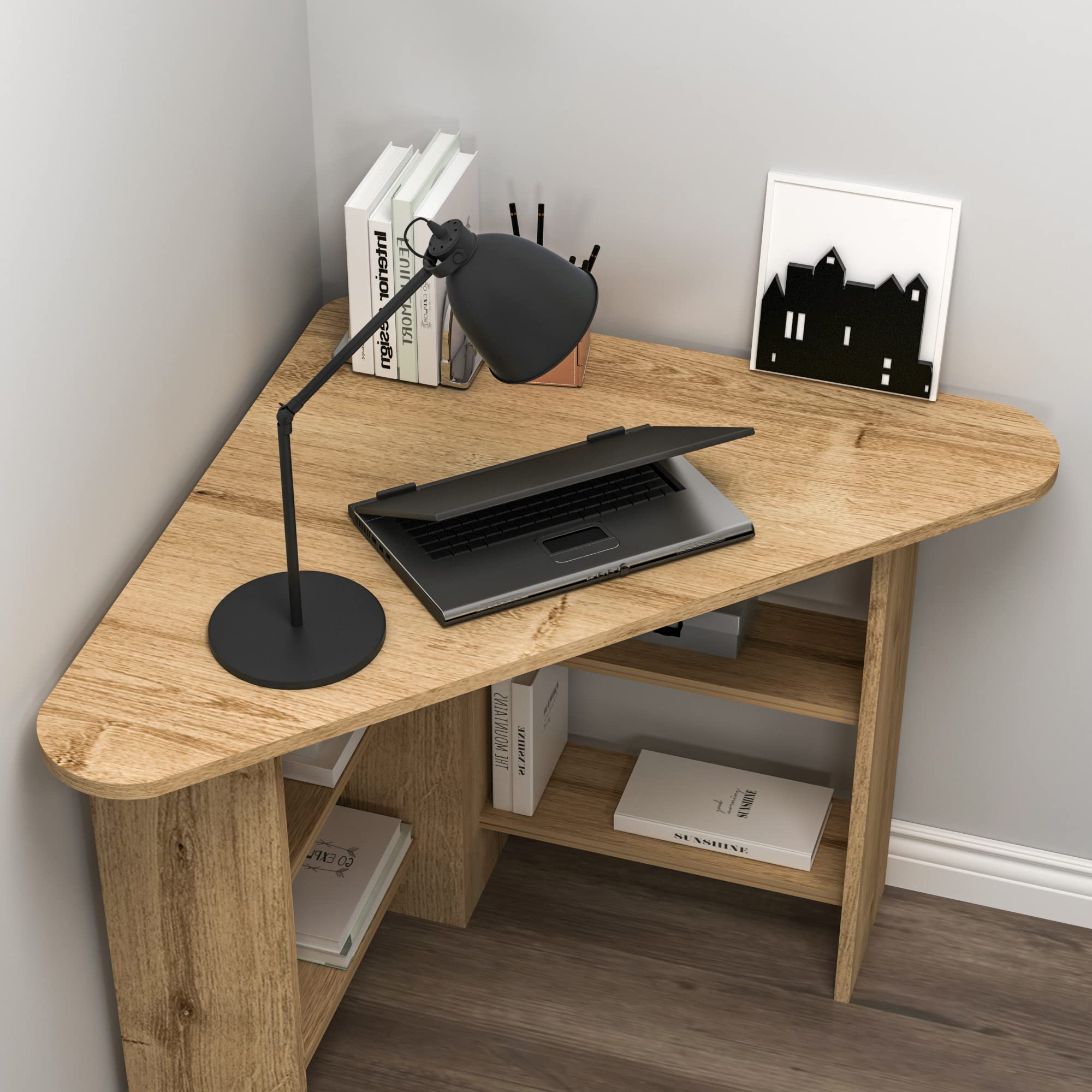 Gredos Computer Desk, Corner Desk, Writing Desk with Storage Shelves, H 73.8 cm | W 105 cm | D 80 cm (Sapphire Oak) — image 1