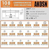 Vista 3 de Kit de surtido de arandelas planas de acero inoxidable de 108 piezas, 18 tamaños, juego de arandelas de tornillo de metal para pernos, industrial