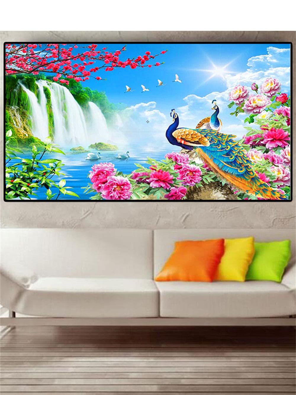 Kits de peinture diamant 5D grand format motif paon avec strass ronds de qualité