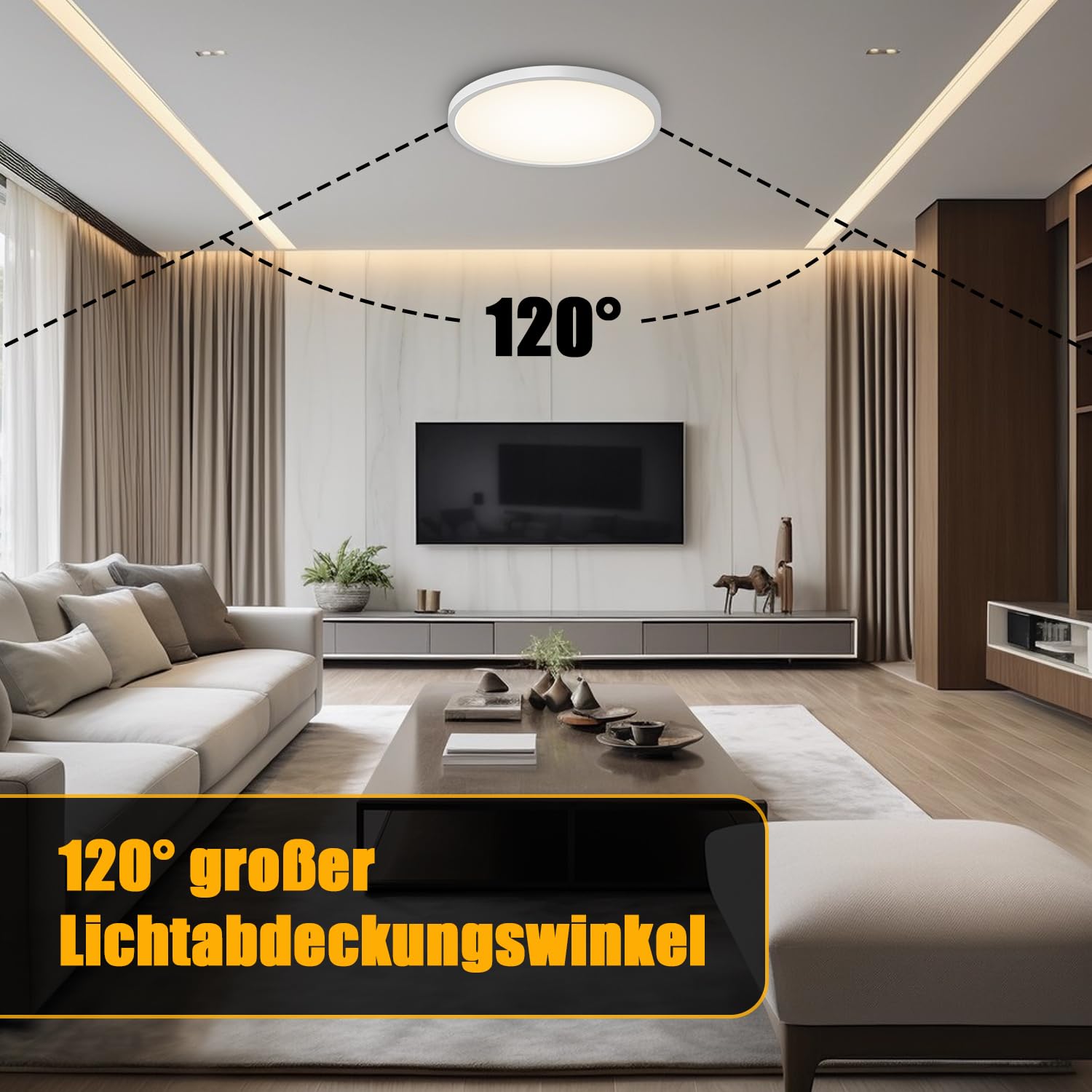 ANWALE 2 Stück Deckenlampe LED, 4000K, 18W, 1800LM Küchenlampe, Flach, IP44 Wasserdicht Badezimmer Lampe, 22x2.3cm Deckenleuchten