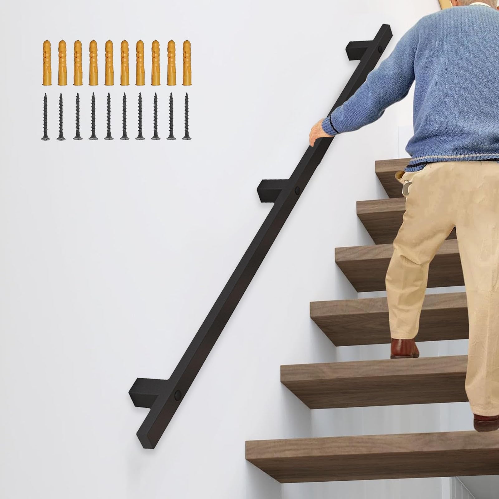 Rampe d'escalier noire en fer forgé de 7 pi pour sécuriser les couloirs