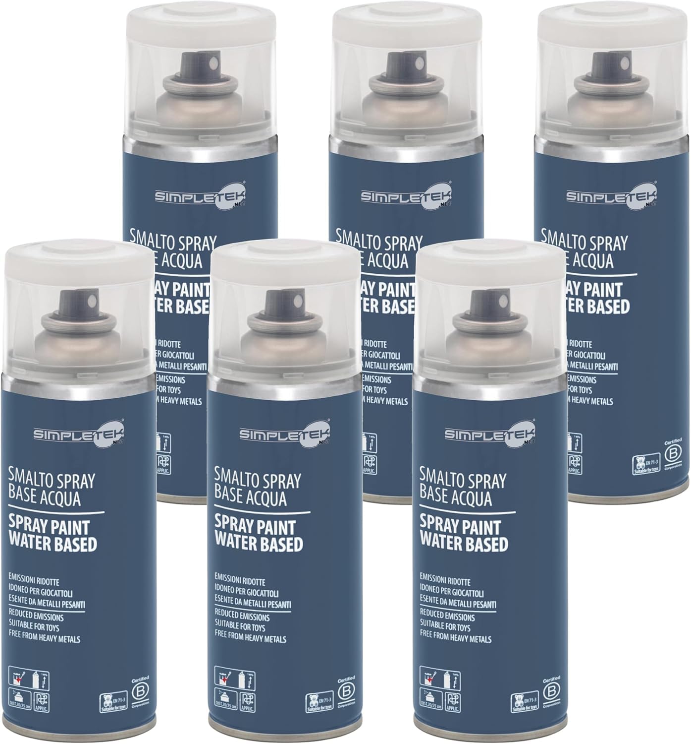 SIMPLETEK - 6x Vernice a Base Acqua Spray Bianco Opaco Universale 400ml | Vernice Spray Base Acqua