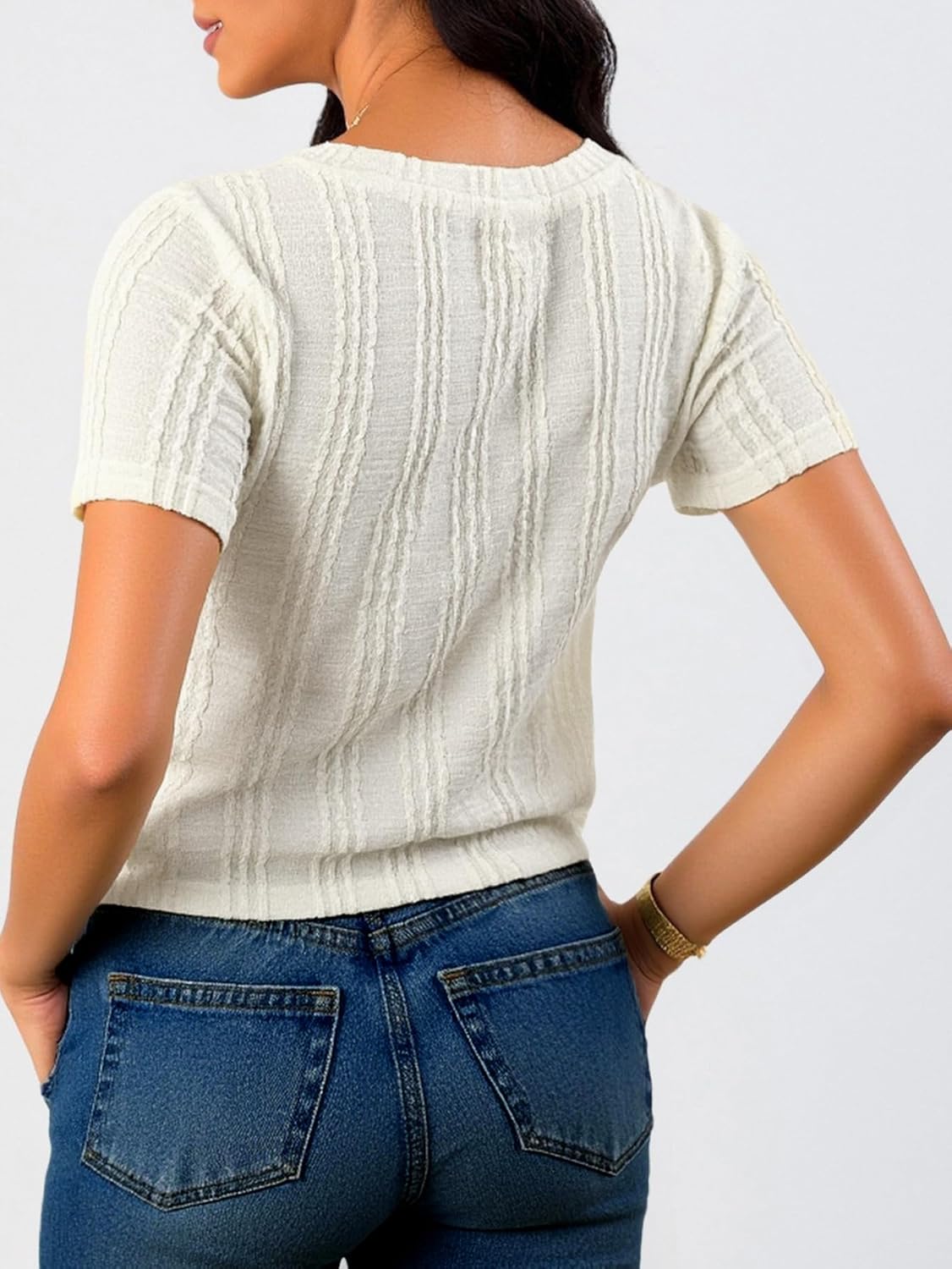 Women's Summer Crew Neck Short Sleeve T Shirts Dressy Casual Work Tops - Image 2