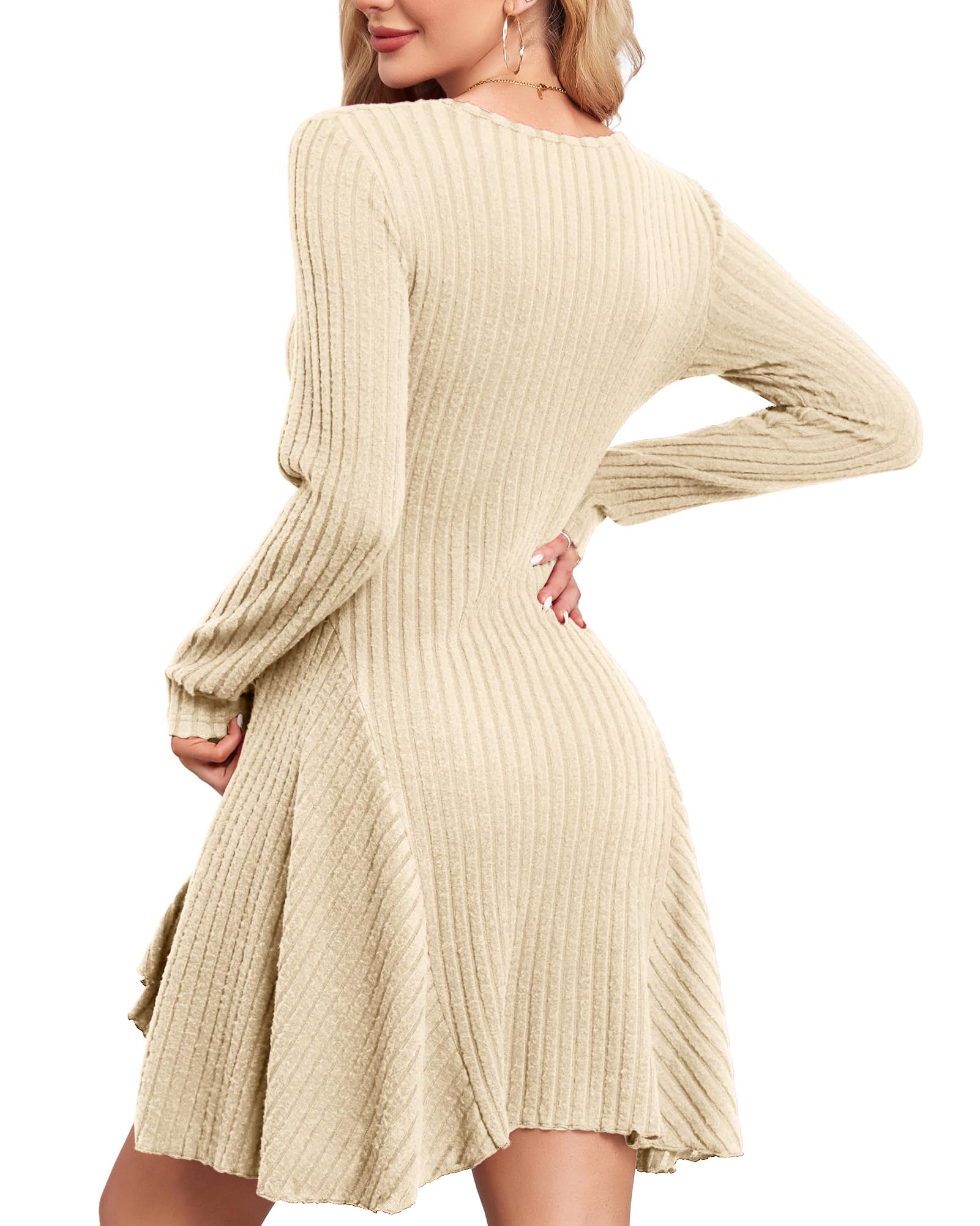 SENBATU Strickkleid Damen Herbst Elegante Kleider Langarm Winterkleider