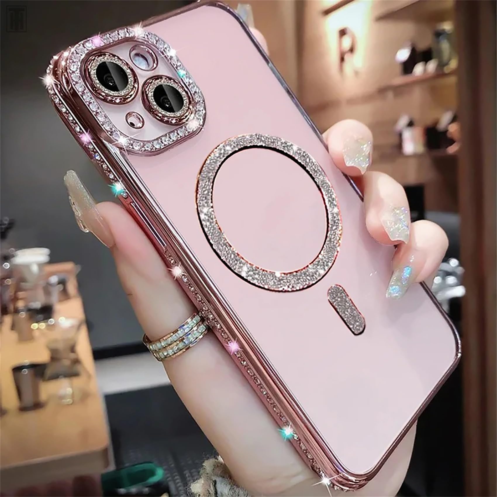 Custodia Con Paillettes E Strass Per IPhone 13 Pro Max - Compatibile MagSafe, Trasparente Con Glitter Argento - copertina