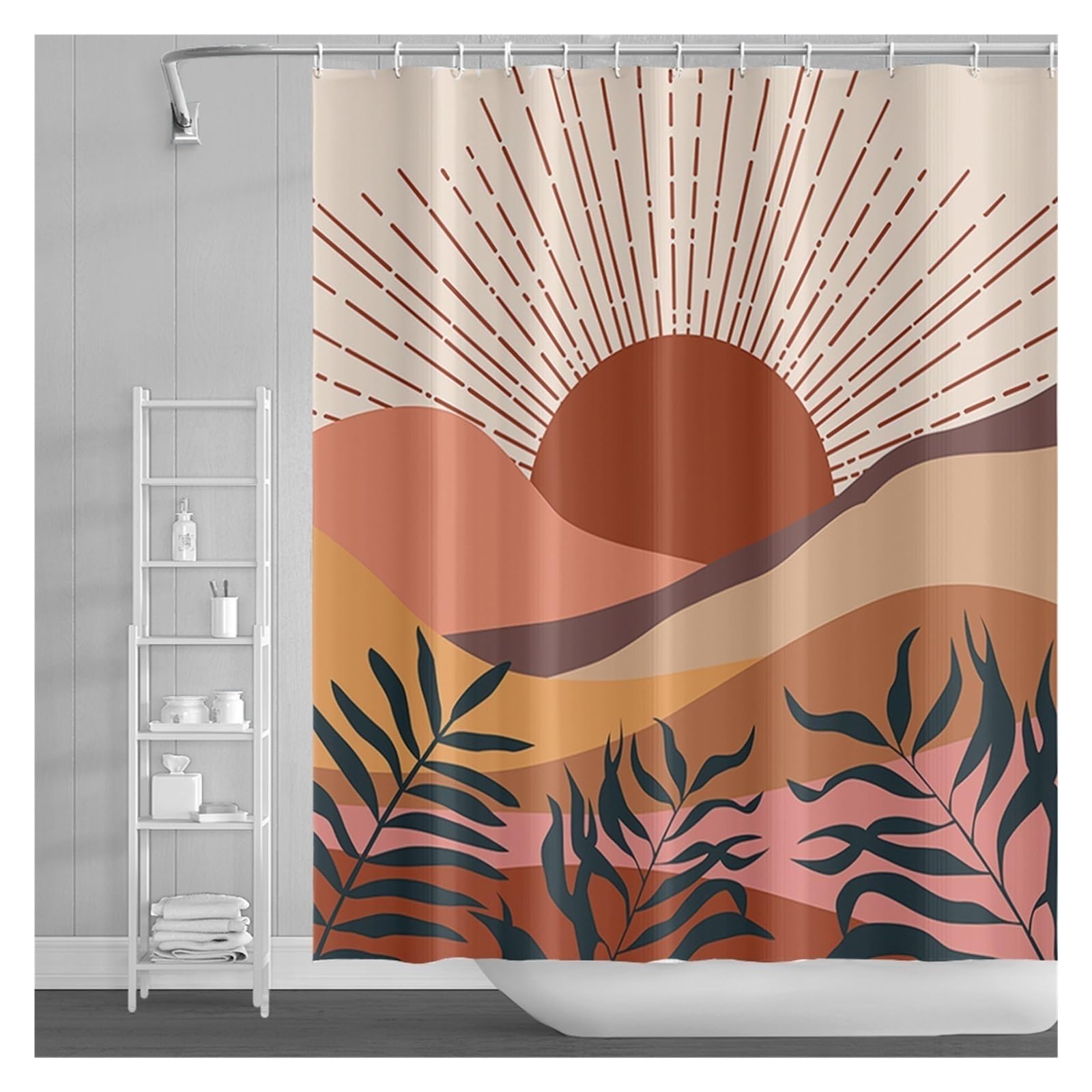 Rideau de douche imperméable en polyester à feuilles tropicales W180xH200cm