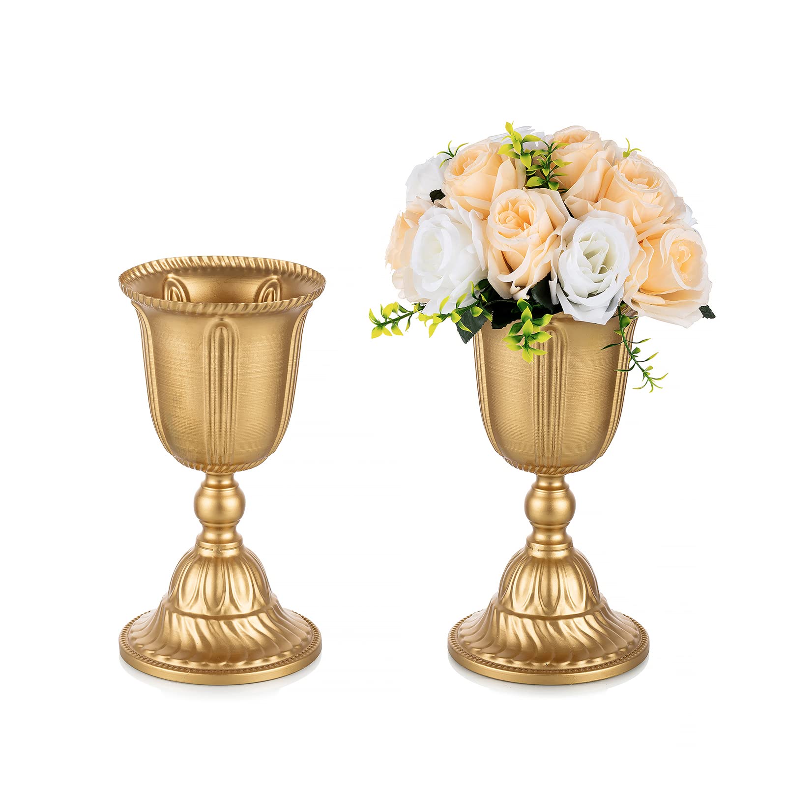 Nuptio Gold Vases for Centerpieces Wedding - 2 Pcs 11.6 inch Tall Metal Urn Planter Elegant Wedding Centerpieces for Tables - Trumpet Vase for Weddings Party Decoration Centerpiece Table Decorations
