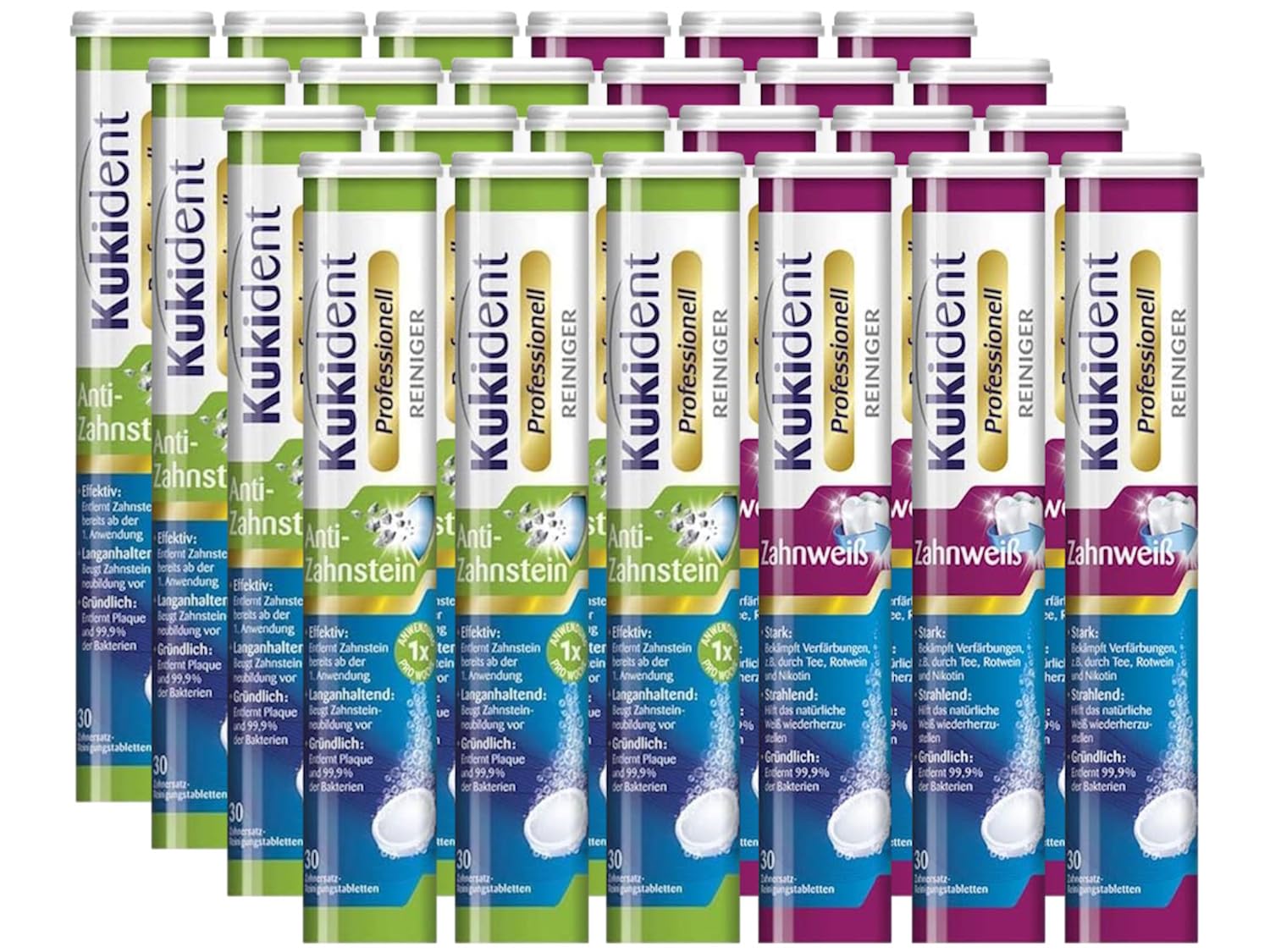 Kukident Anti-Zahnstein 12x30 & Zahnweiß 12x30 Tabs – XL-Komplettpack zur Prothesenreinigung – kraftvoll gegen Zahnstein & Verfärbungen – für hygienisch saubere Dritte Zähne
