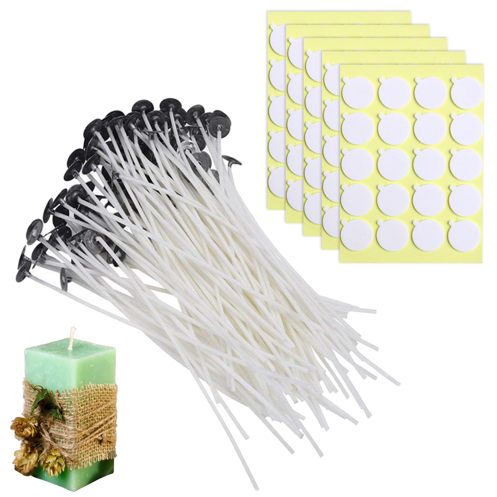Kit Stoppini Per Candele - 100 Pezzi Da 15cm Con Adesivi E Portastoppino - Foto 4