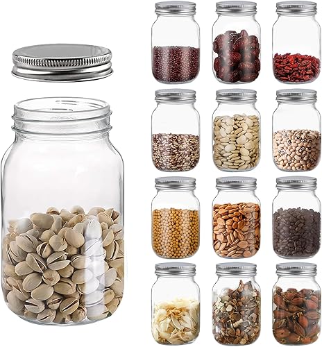 novelinks Tarros de plástico transparente de 32 onzas con tapas herméticas, tarros de plástico de 32 onzas con tapas para almacenamiento de cocina y