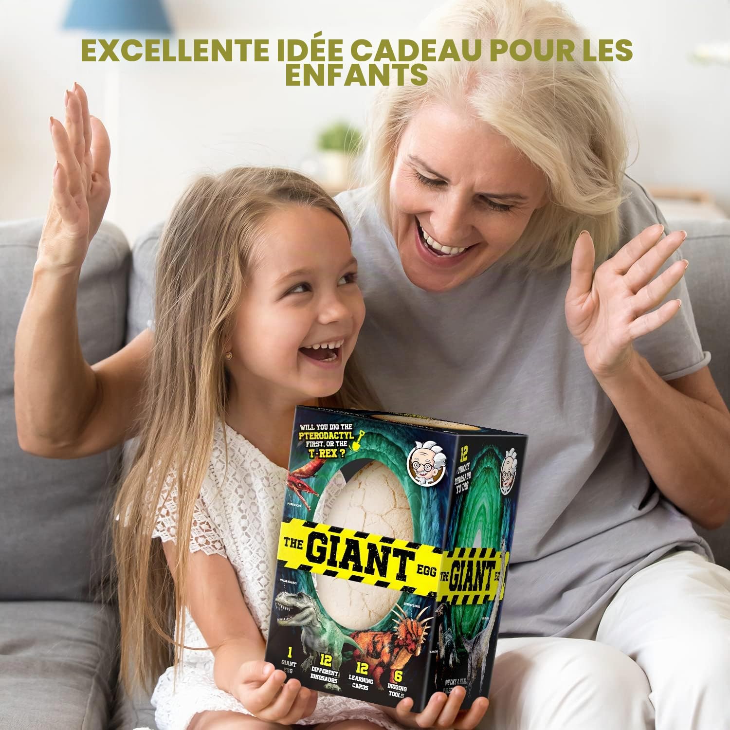 Dr.Daz Dino Egg Grand Oeufs de Dinosaure Kit de Fouille Découvrez 12 Dinosaures Jouet Archéologie Fête Pâques Garçon Fille 6 Ans