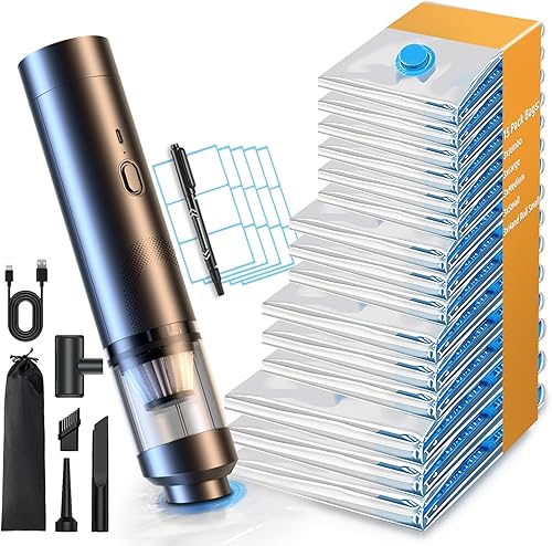 15 bolsas de sellado al vacío con aspiradora portátil (como bomba eléctrica) para ropa, bolsas de embalaje al vacío ahorradoras de espacio selladas